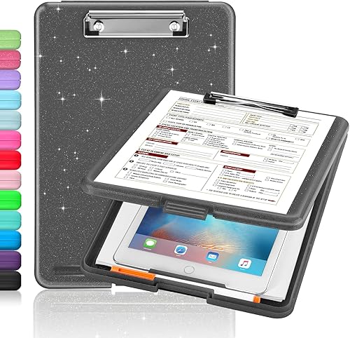 Miniatura 1 de Sooez Portapapeles con purpurina y almacenamiento, portapapeles de plástico con clip de perfil bajo, tablero de clip de lactancia duradero de 8.5 x