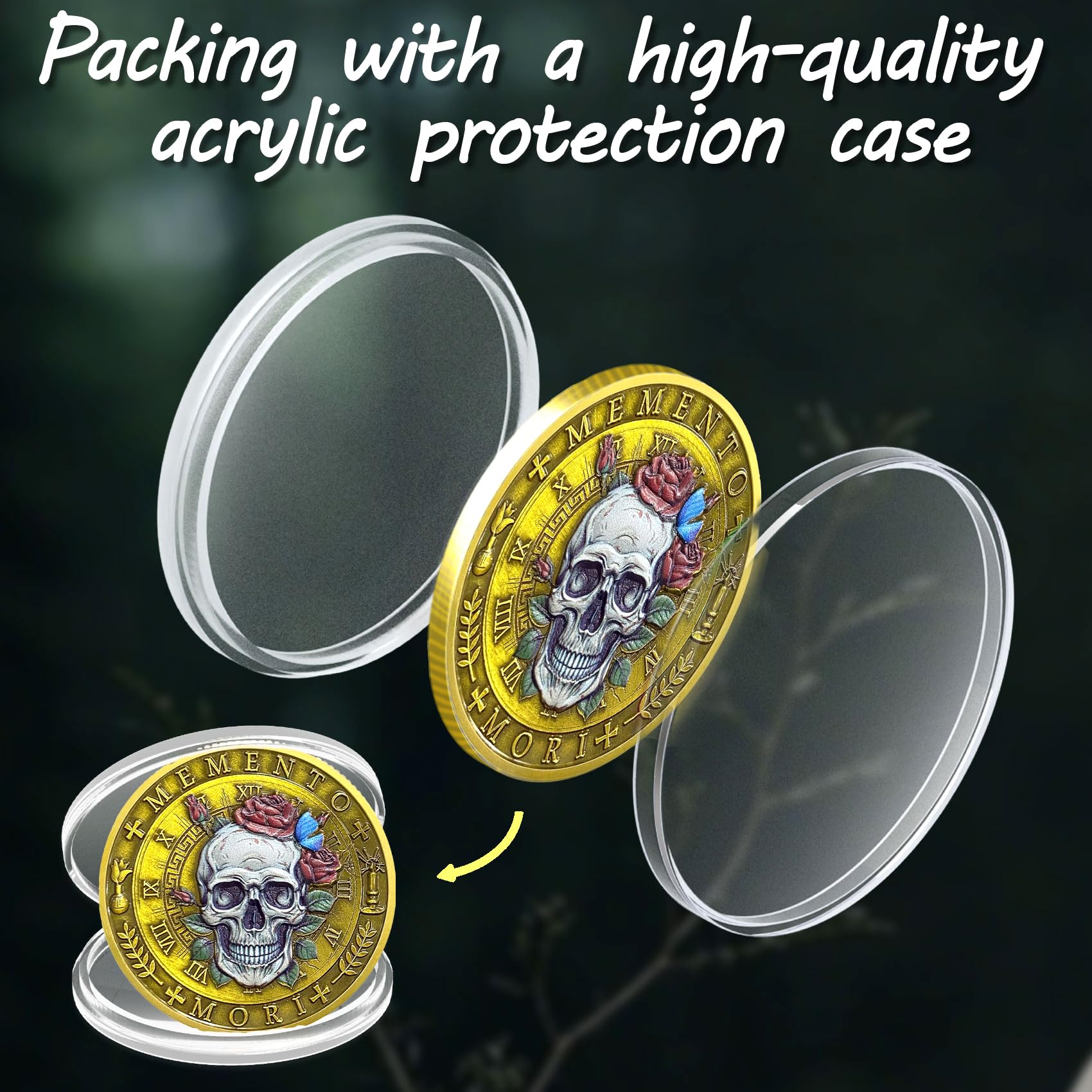 ACGZQY Memento Mori Coin - Roses Skull Memento Vivere Coin Stoic Reminder Sobriety Token DEC Cool Recovery Medallion Gifts - Image 3