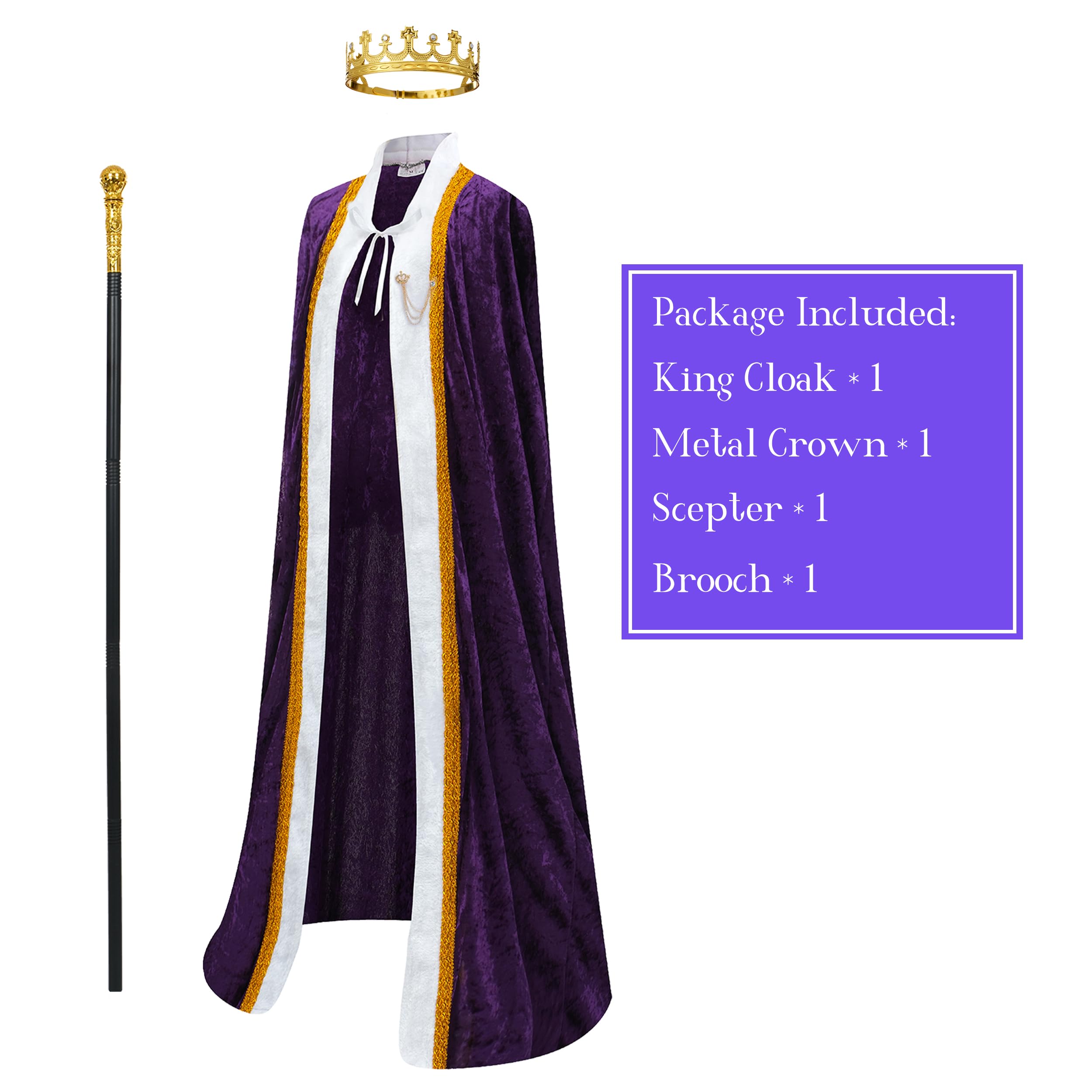 Regenboog King Costume for Men and Women Queen Costume,Adult King Cape Robe Metal Crown Scepter, Lord Farquaad Costumes - Image 2