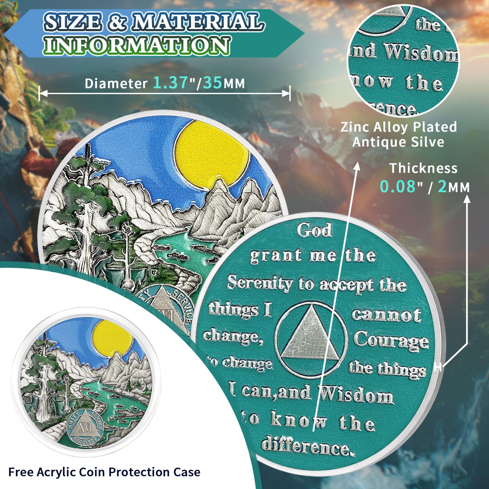 16 Years Sobriety Coin Valley River Sobriety Chip Sun Chips Medallion AA Chips and Medallion Alcoholics Anonymous Coins Sobriety Gifts for Men Women Recovery Gift Sober Anniversary Token - Image 4