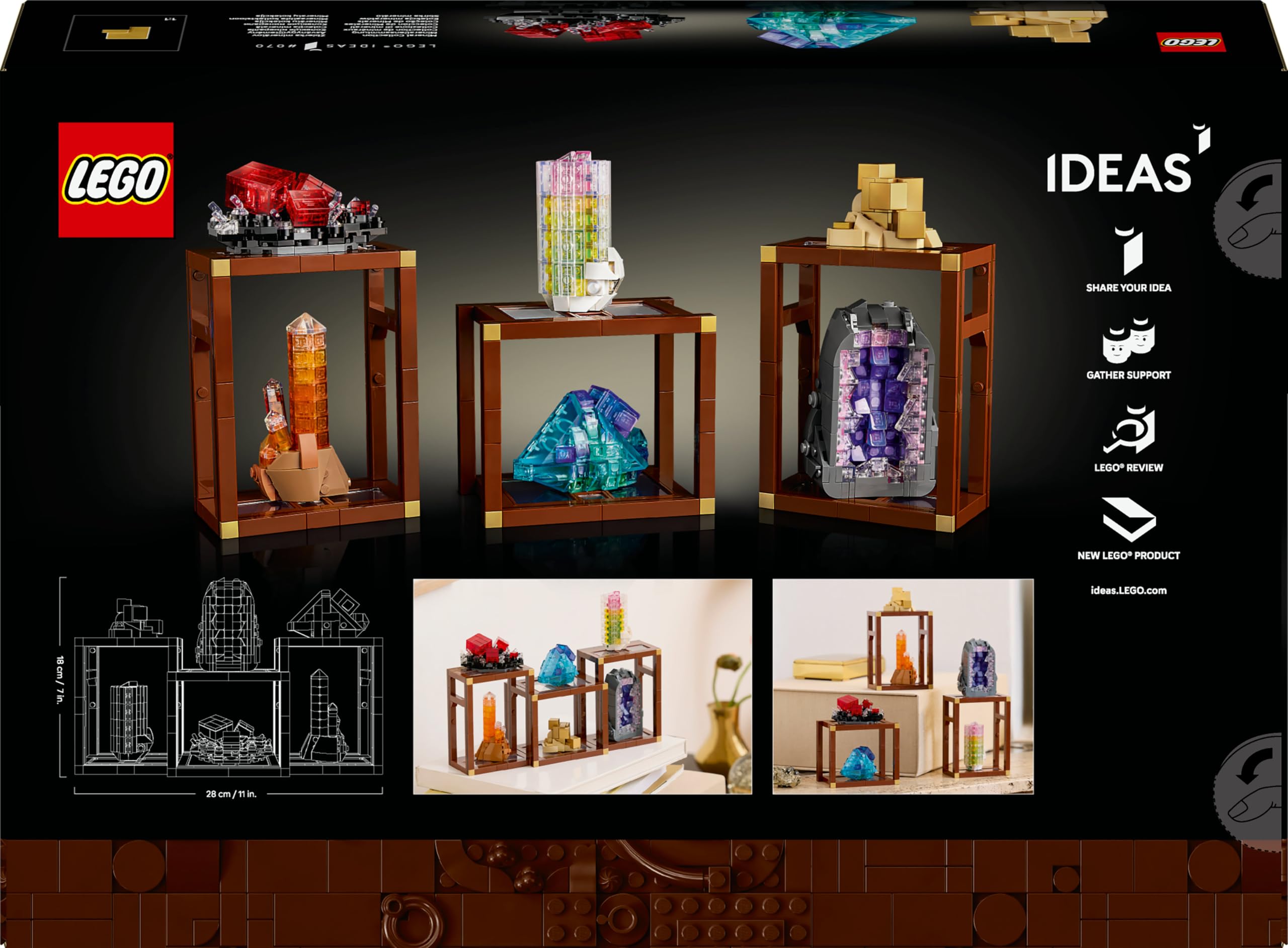 LEGO Ideas Collezione di Minerali - Costruzioni per Adulti - Modellino da Esposizione con Elementi di Cristallo tra cui Ametista, Fluorite e Quarzo, 3 Supporti - Regalo Fai Da Te - Arredo Casa 21362