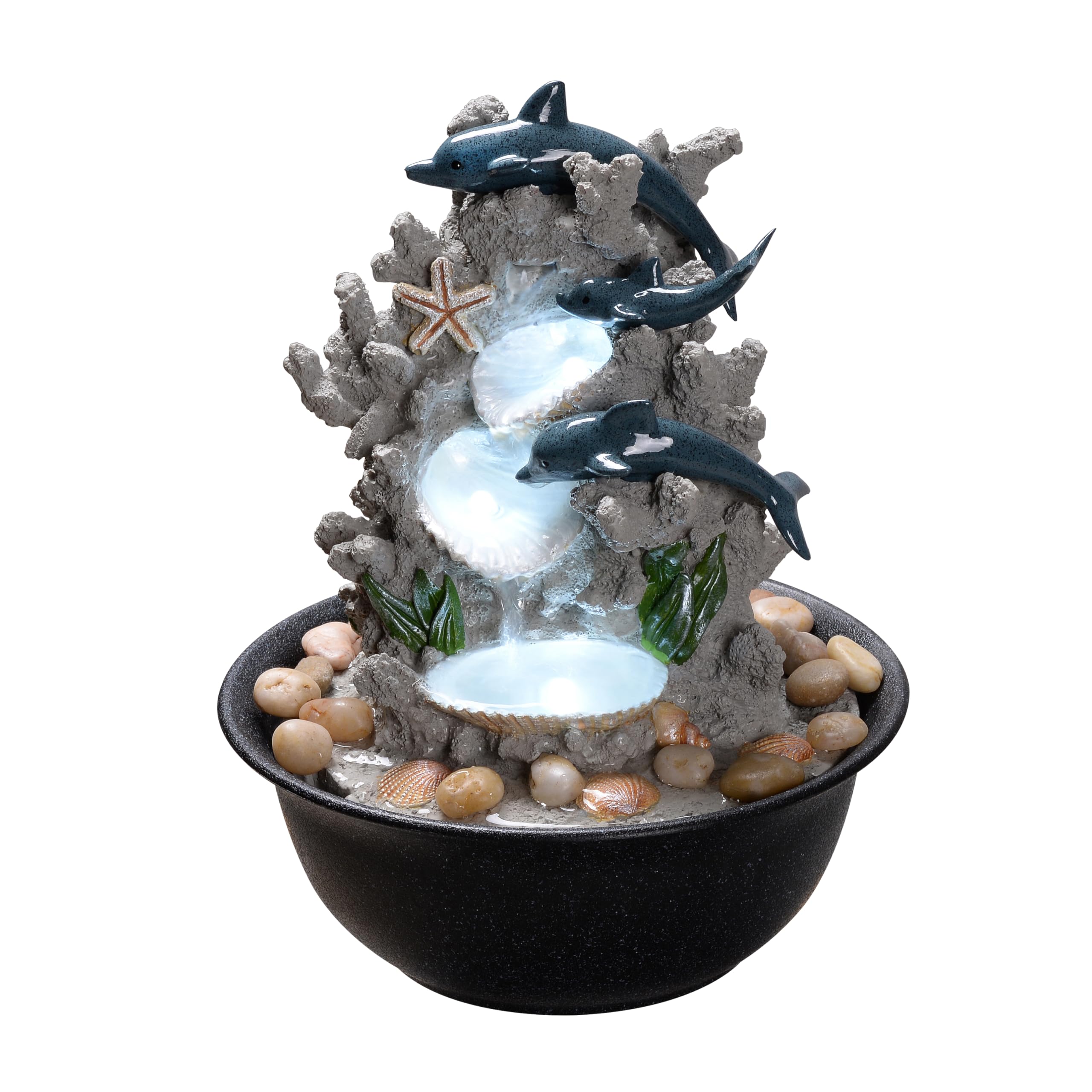COCO WATERFALL PICTURES イルカ 水音 癒し 水槽 Amazon.co.jp: 屋内卓上イルカ噴水 LEDライト付き – オーシャンテーマ
