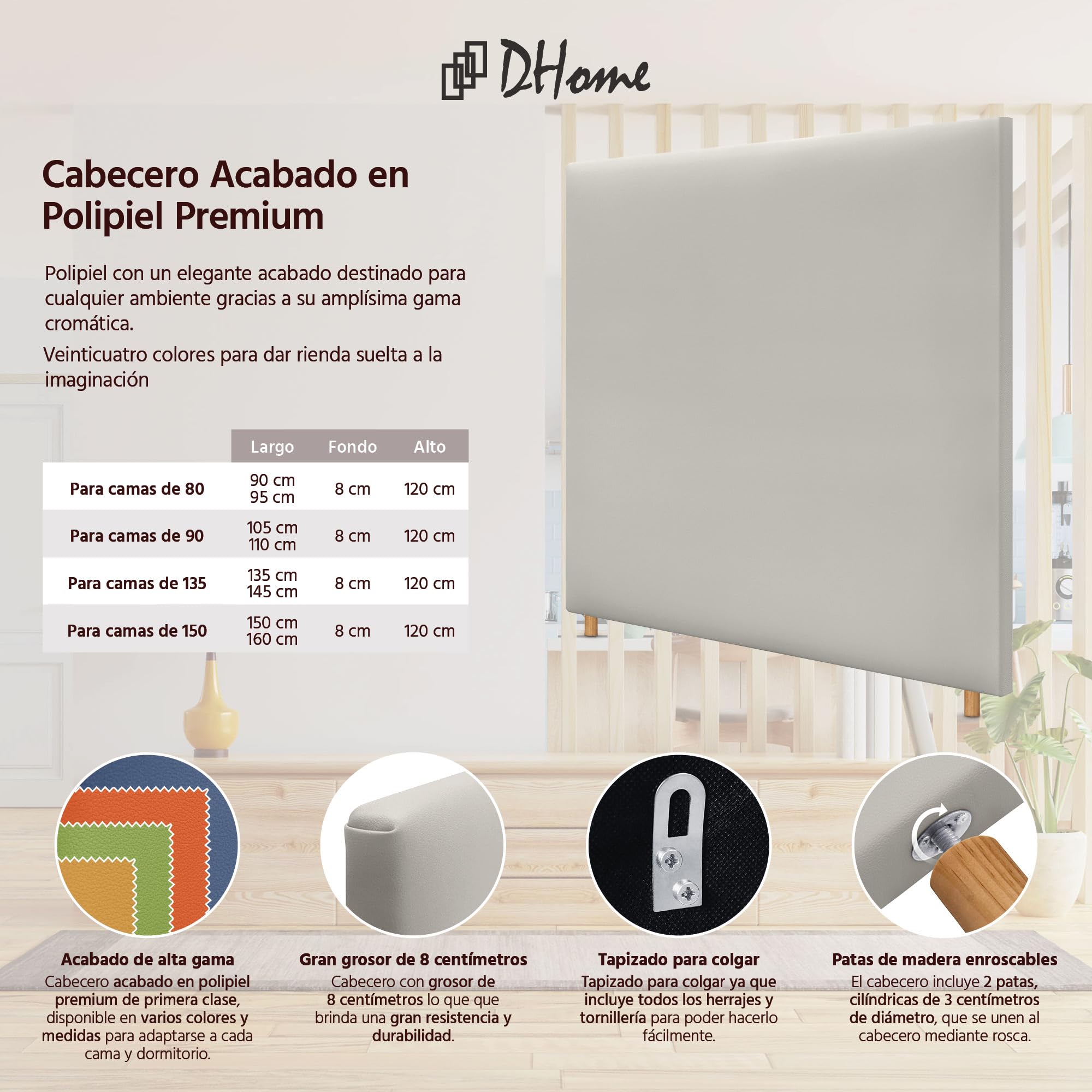 DHOME Testiera in Similpelle o Tessuto Aqualine Liscia Fino a Terra Testiere Testata Imbottita Letto (145x120cm (135/140), Similpelle Bianco Avorio)