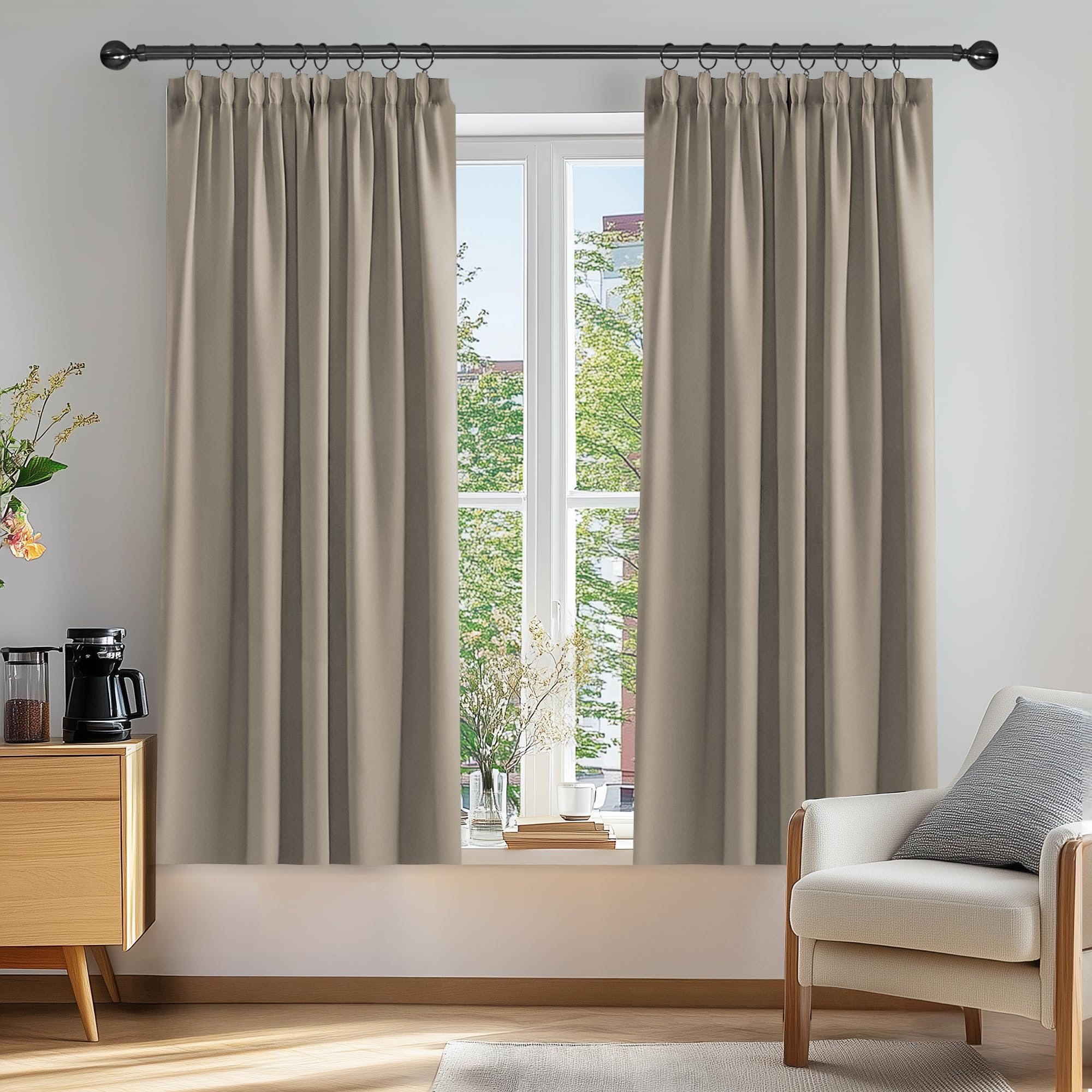 Deconovo Tende Oscuranti per Interni 2 Pezzi, Termiche Isolanti, Tende Soggiorno Moderne, 117x138 CM (Larghezza x Altezza), Cachi