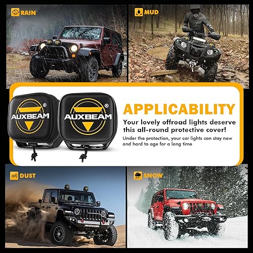 Miniatura 6 de Auxbeam Luces LED para todo terreno de 5 pulgadas con cubiertas de luz de cubo de cuero, cubiertas protectoras de niebla ámbar para todo terreno,