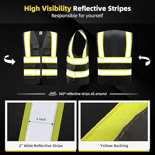 Miniatura 4 de SHORFUNE High Visibility Safety Vest with Pockets, Mic Tab, Reflective Strips and Zipper, ANSIISEA Standards