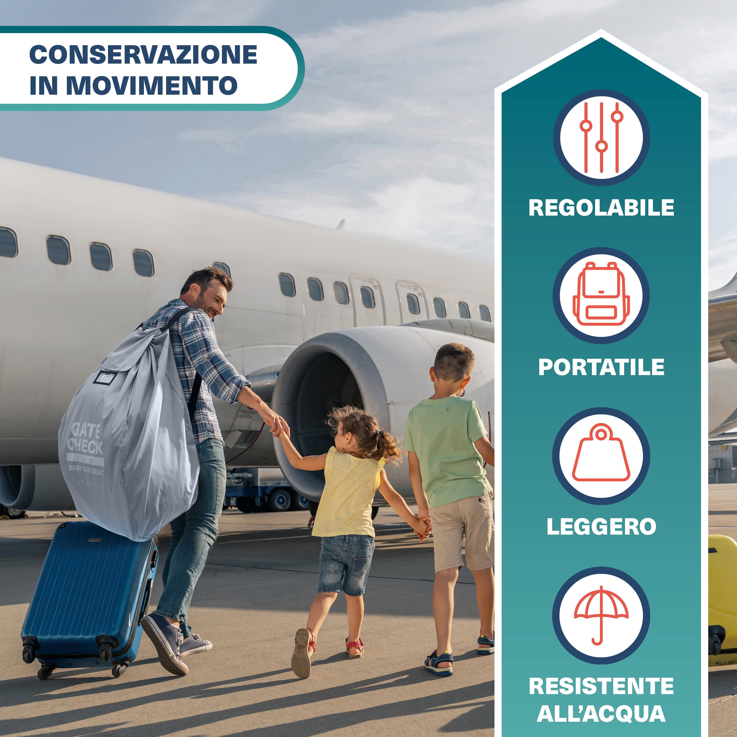Bramble - Borsa da viaggio per seggiolino auto per il check-in al gate dell'aereo - Coprisedile auto per viaggi in aeroporto - Borsa da trasporto protettiva resistente all'acqua (grigio)