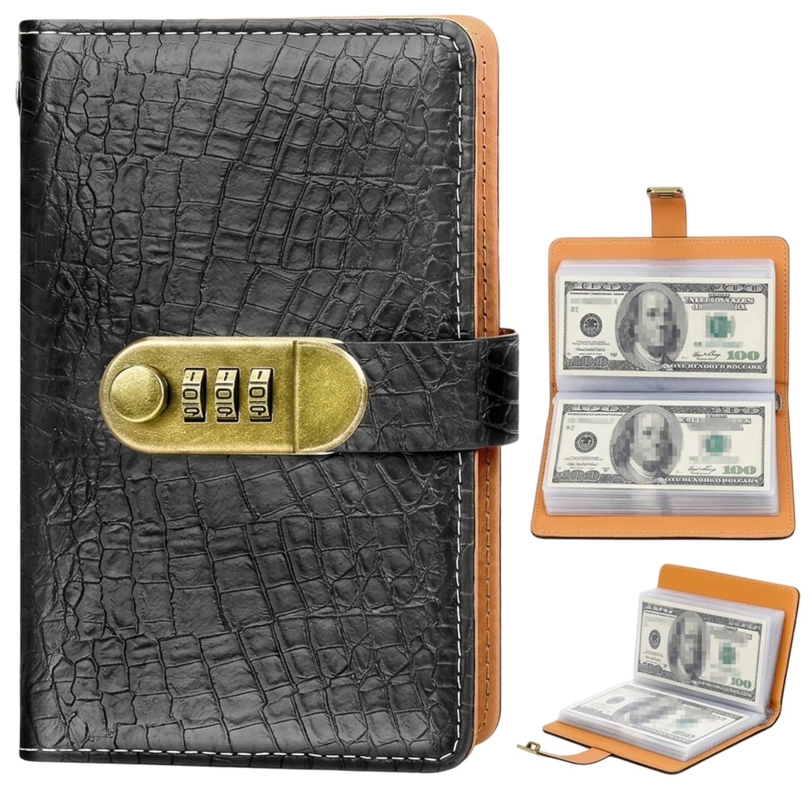 Saving Wallet, Envelopes Saving Challenge Book with Password Lock, Budget Binder for Travel and Family Savings Management, Money Saving Binder in Black