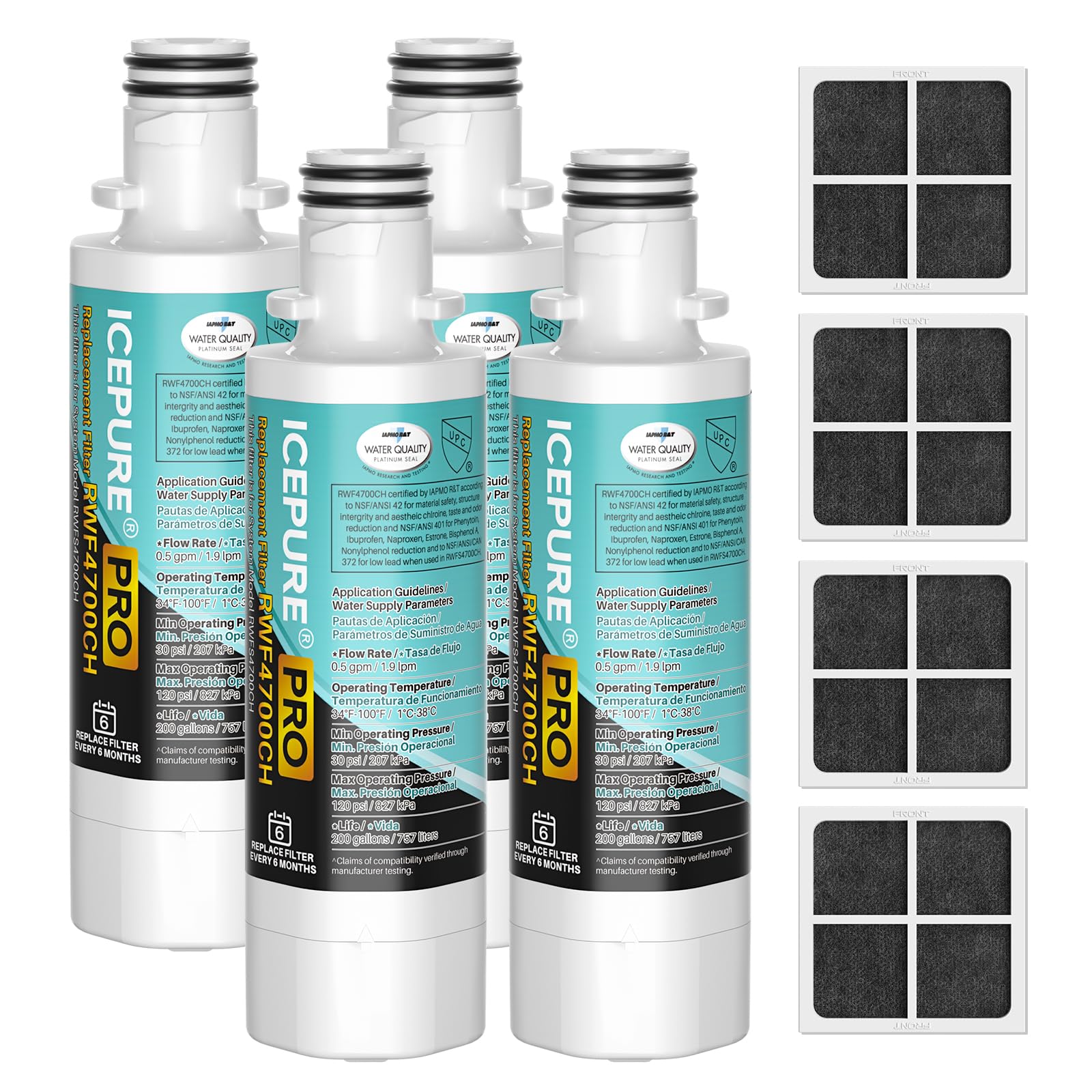 ICEPURE PRO ADQ74793501 NSF/ANSI 401 Certified Replacement LT1000P, Kenmore Elite 9980, ADQ747935 LT1000PC MDJ64844601 ADQ74793502 LFXS26973S Refrigerator Water and LT120F Air Filter, 4Combo