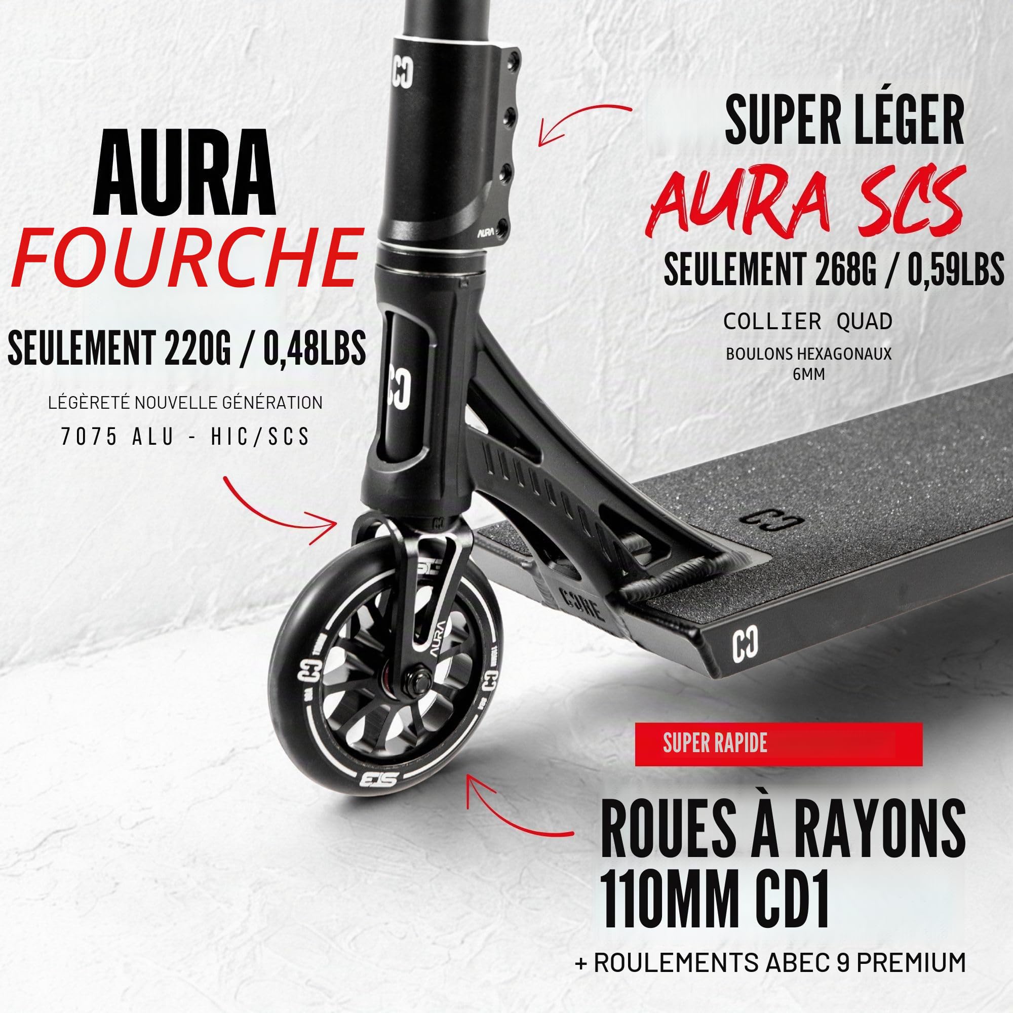 CORE ST2 Trottinette complète – Trottinette de rue – Trottinette professionnelle pour tous les âges – Trottinette Pro pour enfants et adultes – Roues Pro – Trottinette prête à rouler