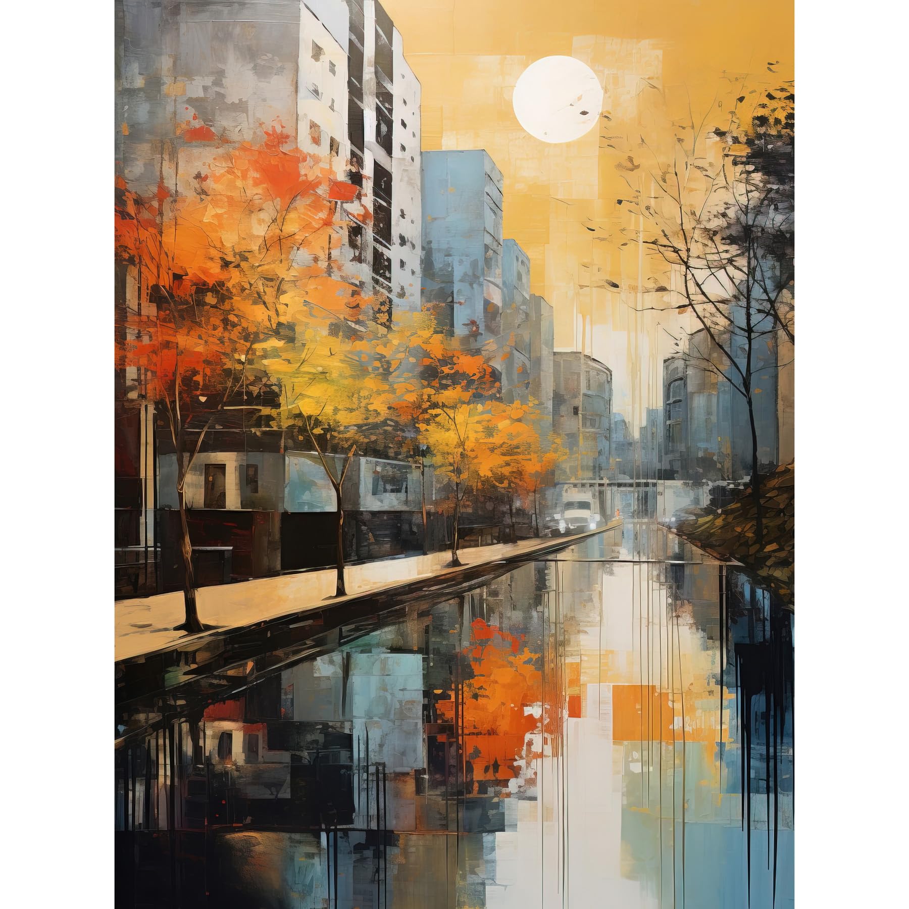 Artery8 Cityscape River Canal Oil Painting Poster W12" x H16"