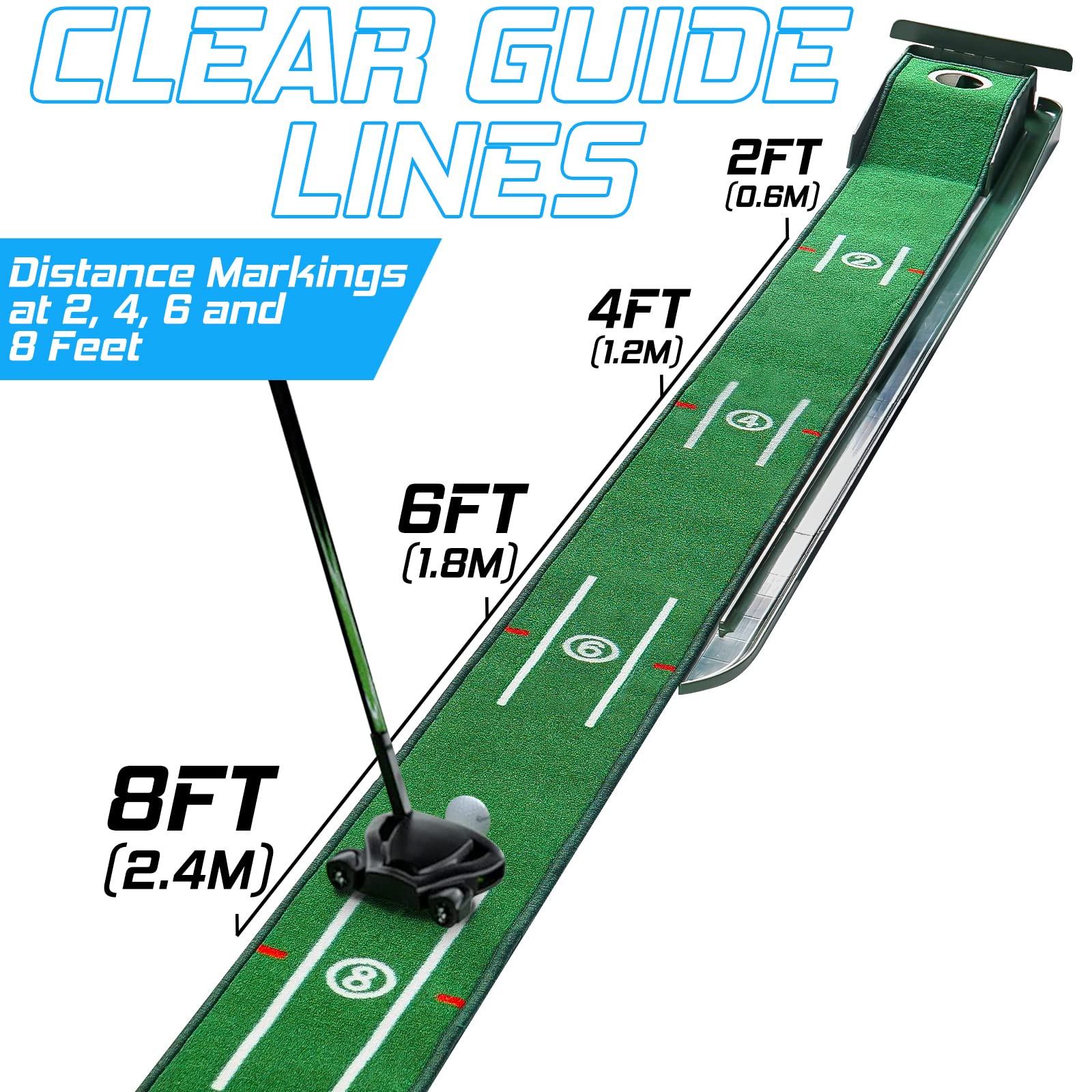 Putting Matt for Indoors and Office, 8ft Putting Green with Alignment Guides, Pro Accelerator, Compact Edition, Golf Accessories for Men