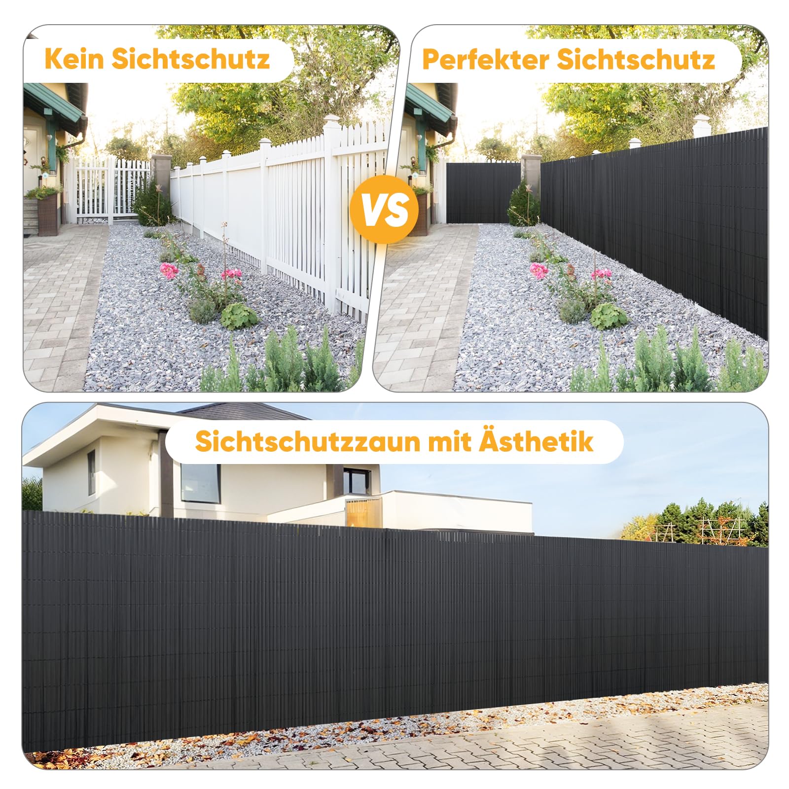 Sunula PVC Sichtschutzmatte Balkon Sichtschutz 90x300cm Doppelte Verstärkung Sichtschutzzaun Ohne Bohren mit Kabelbindern, Wasserdicht Windschutz Balkonabdeckung für Garten Terrasse, Anthrazit