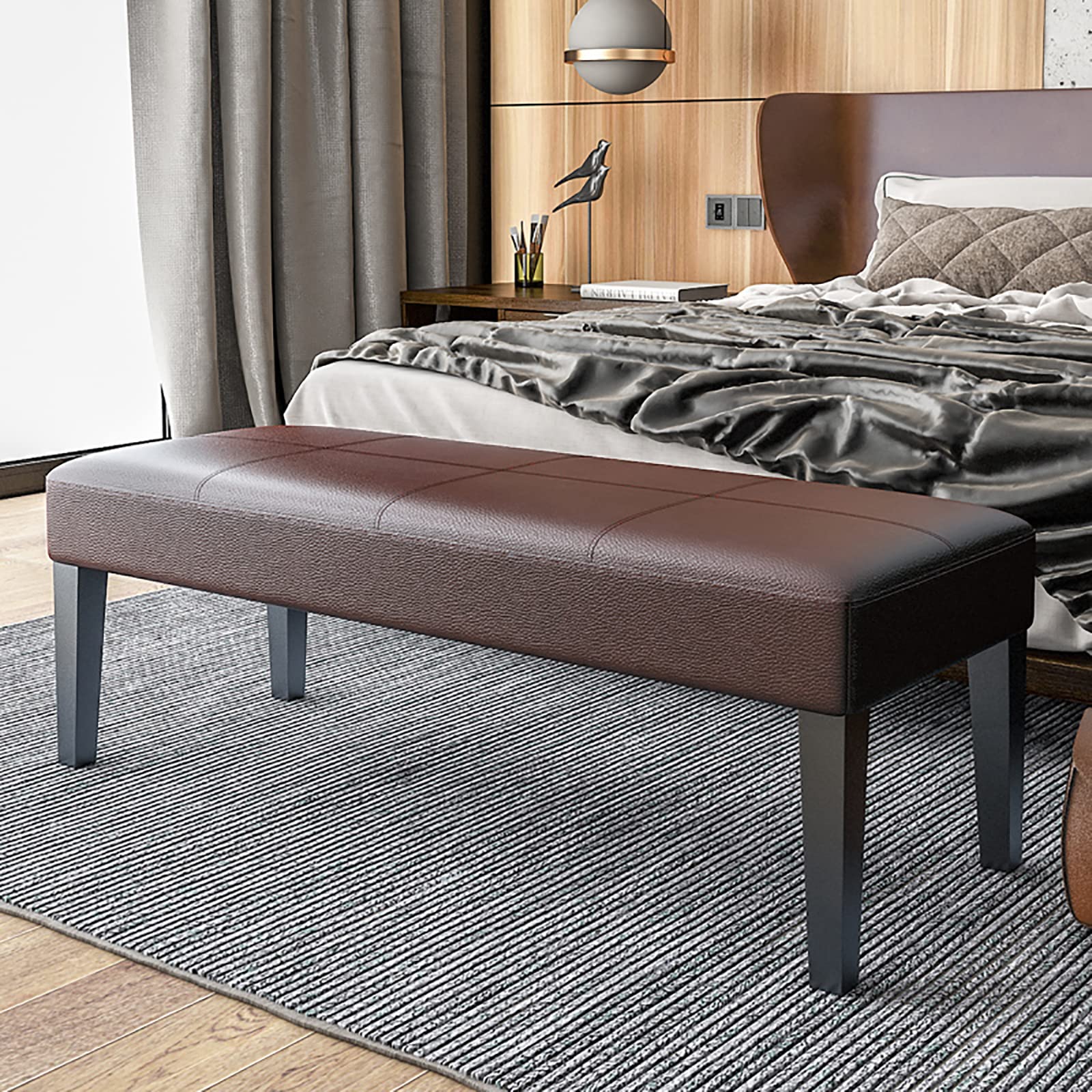 GHFXSCV Modern PU Leather Storage Bench, Upholstered Entryway Shoe Storage, Rectangular Footrest Stool with Wooden Legs, Stylish Leather Accent for Living Room & Hallway