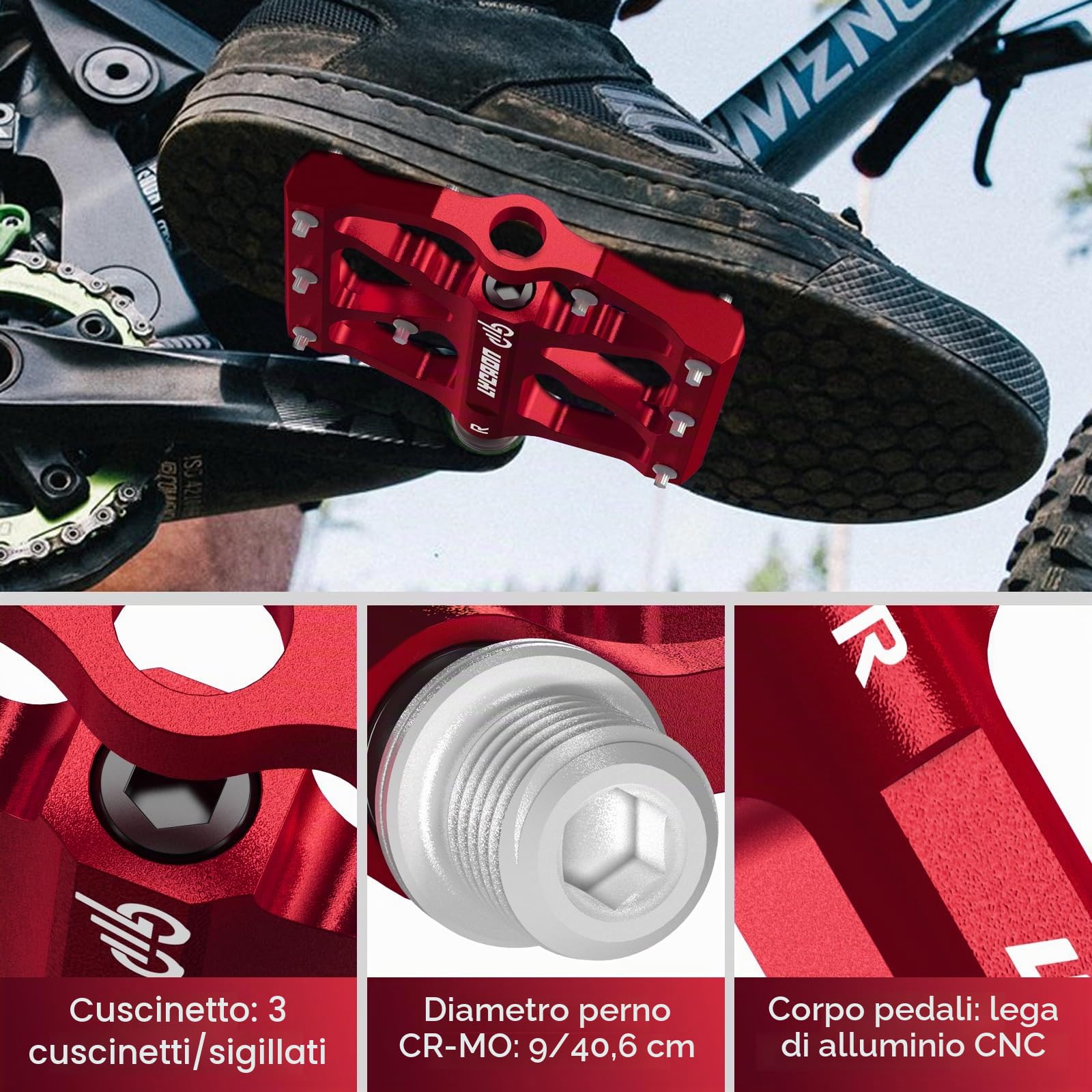 LYCAON Pedali per Bicicletta, Pedale per Bici Antiscivolo in Lega di alluminio CNC, CR-MO & Cuscinetti Pedali per BMX MTB Road Strada Mountain 9/16 Pollici