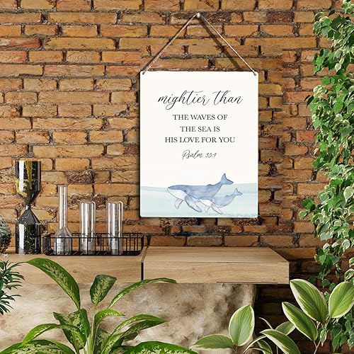 Miniatura 2 de Decoración inspiradora náutica de ballena oceánica Mightier Than The Waves of the Sea Salmo 934, letrero colgante de madera para bebés, niños,
