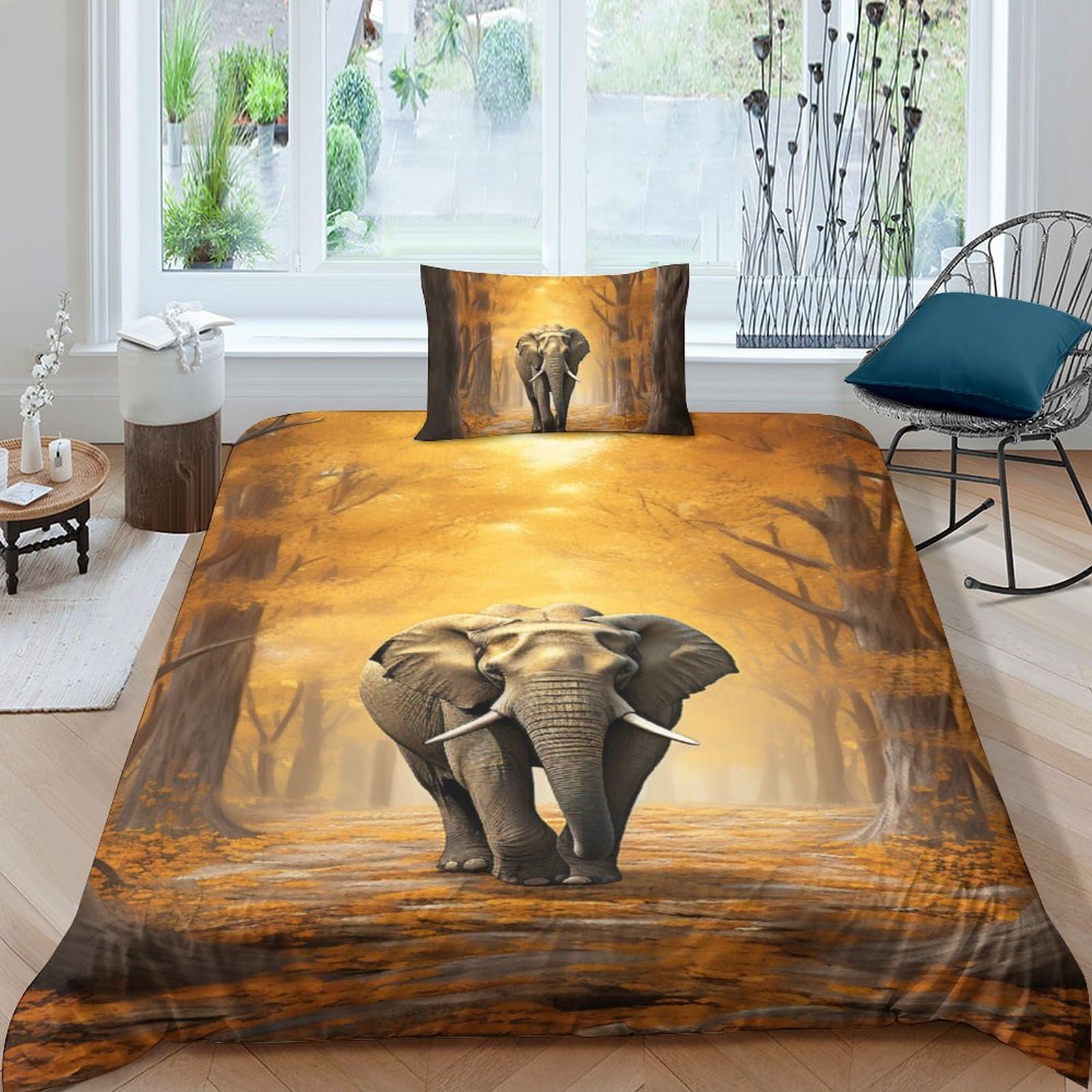 Housse de couette éléphant avec fermeture pratique pour lit d'adolescent et adulte en microfibre