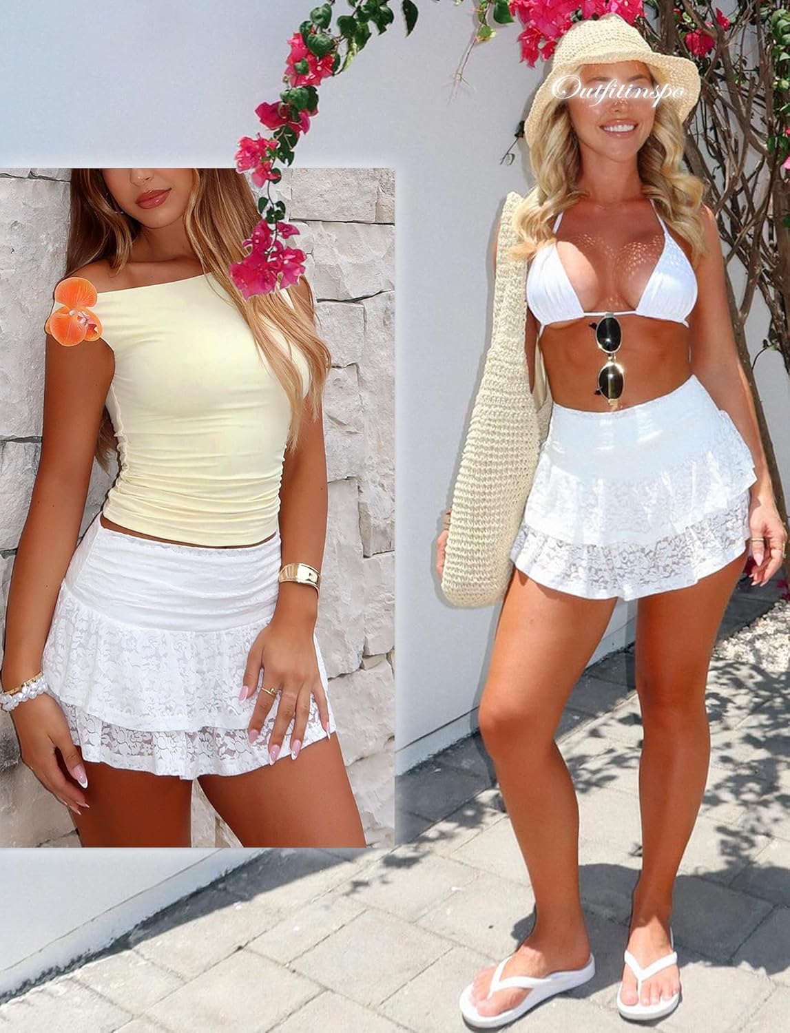 OZICERD Lace Ruffle Mini Skirts for Women High Waisted See Through Pleated Skort Micro Skirt Y2k Cute Short Skirt with Shorts - Image 5