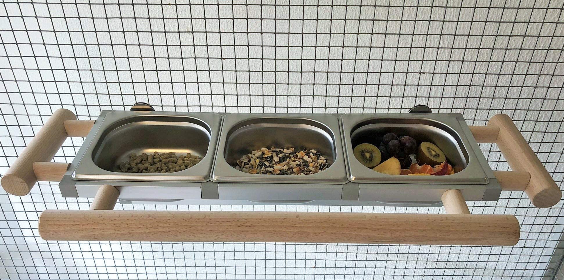 Papageien Spielzeug Freisitz Vögel Futternapf Futterbar, Futterschale Edelstahl *ZINKFREI*