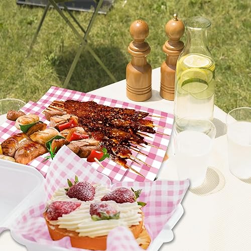 Miniatura 6 de 100 hojas de papel de delicatessen a cuadros rosas de 11 x 11 pulgadas, hojas de papel encerado precortadas desechables a prueba de grasa, bandejas