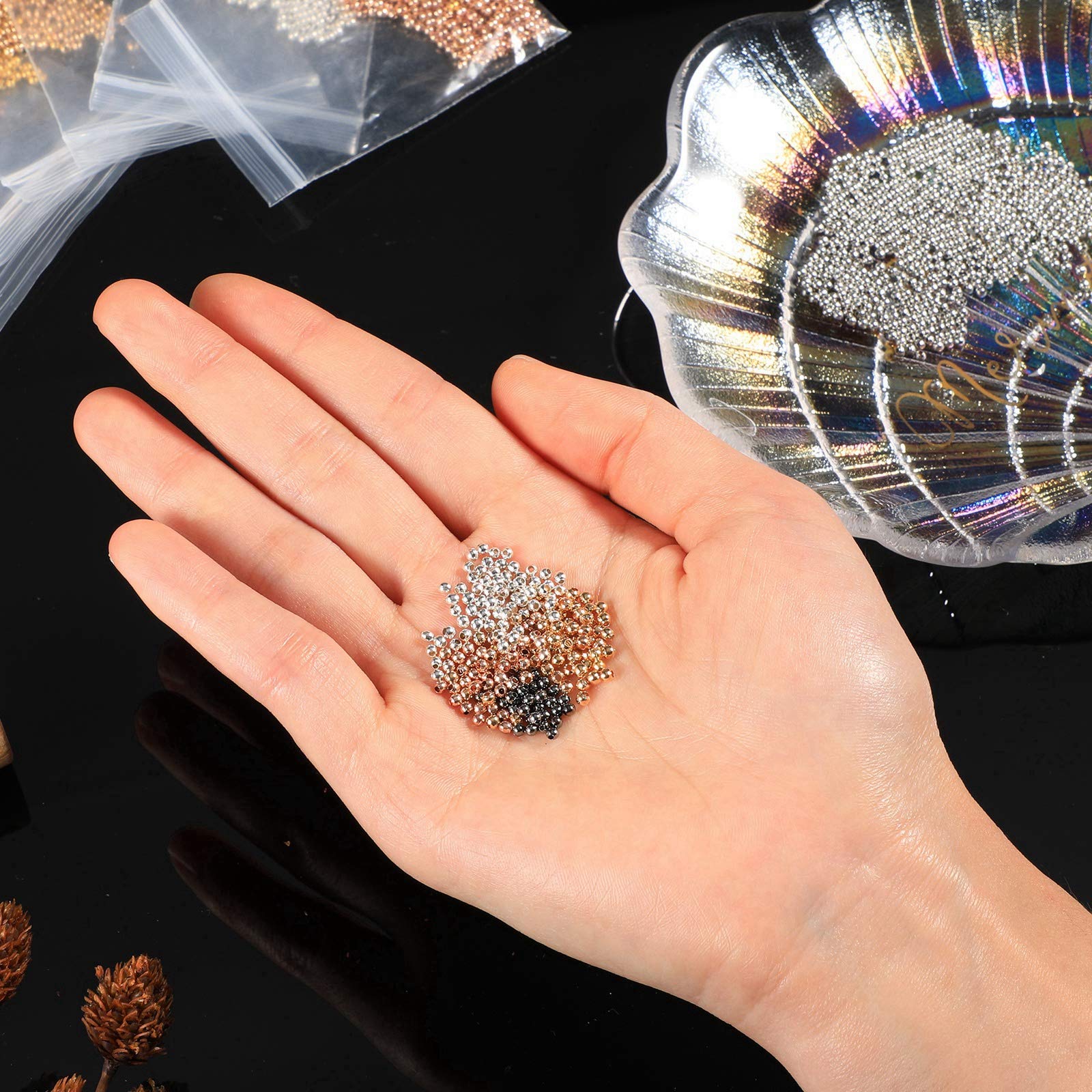 HZLXF1 Cuentas Redondas De Cristal Chapadas En Plata