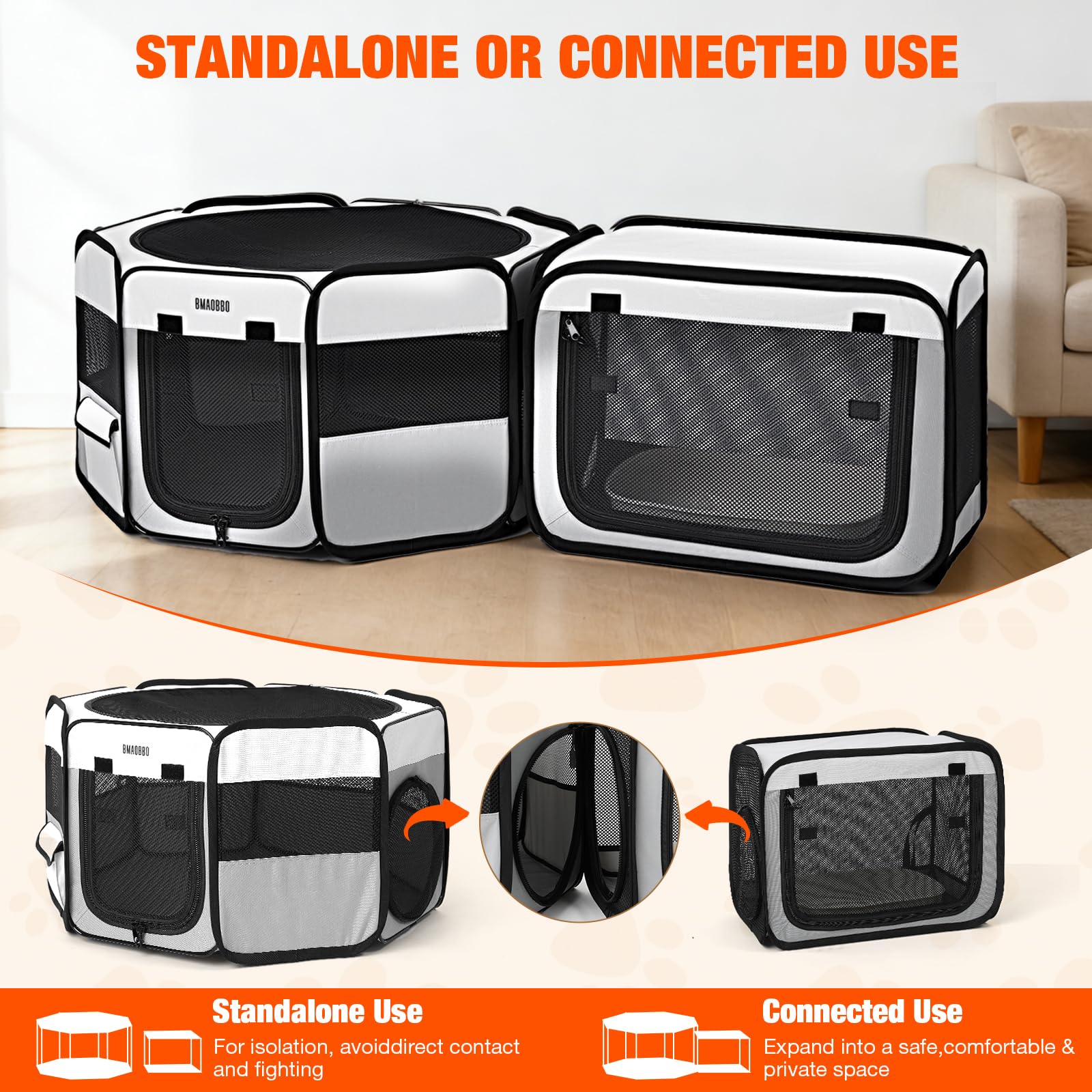 Corralito portátil 2 en 1 para gatos, 48 x 26 x 26 pulgadas, corralito grande para mascotas con caja de arena desmontable, perrera desplegable para interiores y exteriores, para gatos, perros pequeños