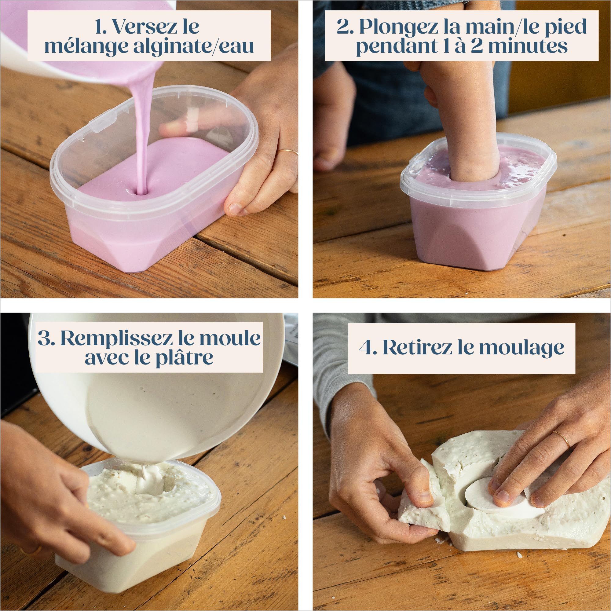 Niimo® Kit de Moulage Main et Pied Bébé 3D - Non Irritant et Non Toxique avec 2 Sachets d’Alginate et 2 Sachets de Poudre de Moulage, Cadeau Souvenir Personnalisé, Capacité 2 Moulages