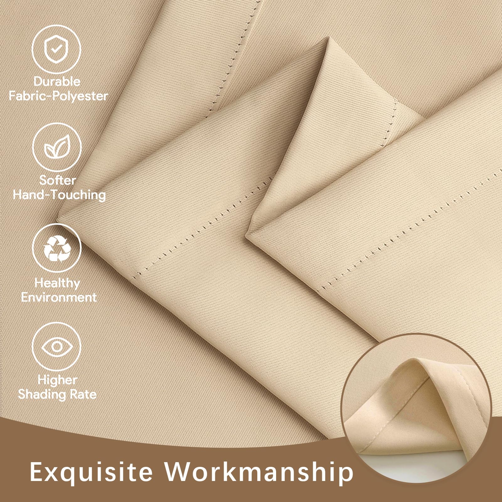 Cortinas de Exterior Impermeable,2 Piezas Cortinas Terraza Exterior con Ojales,Cortina Exterior Opacas,Adecuada para Balcones,Pérgolas,132x215cm,Beige