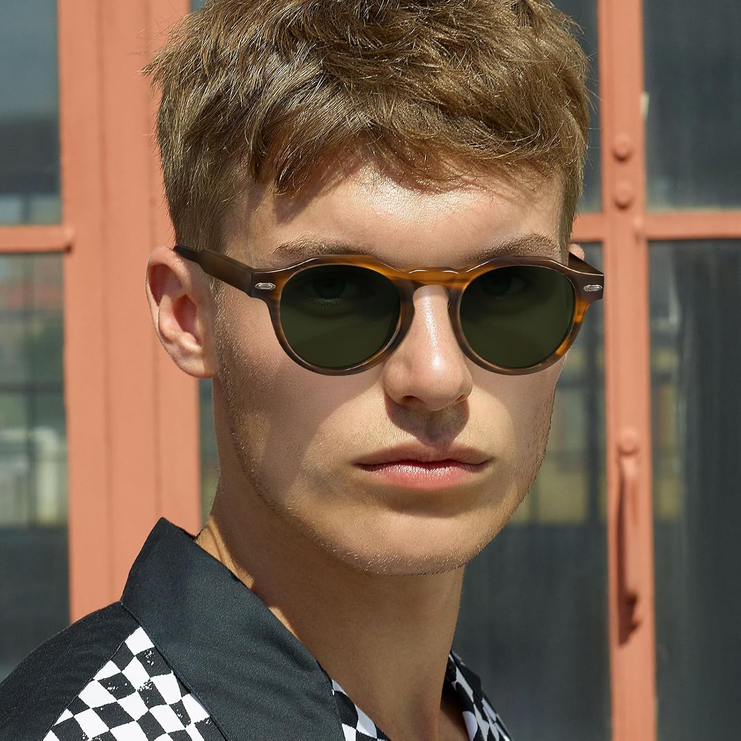 AVAWAY Small Retro Polarized Sunglasses for Men Women, Italian Acetate UV Protection Round Sun Glasses Fashion Shades AV2136