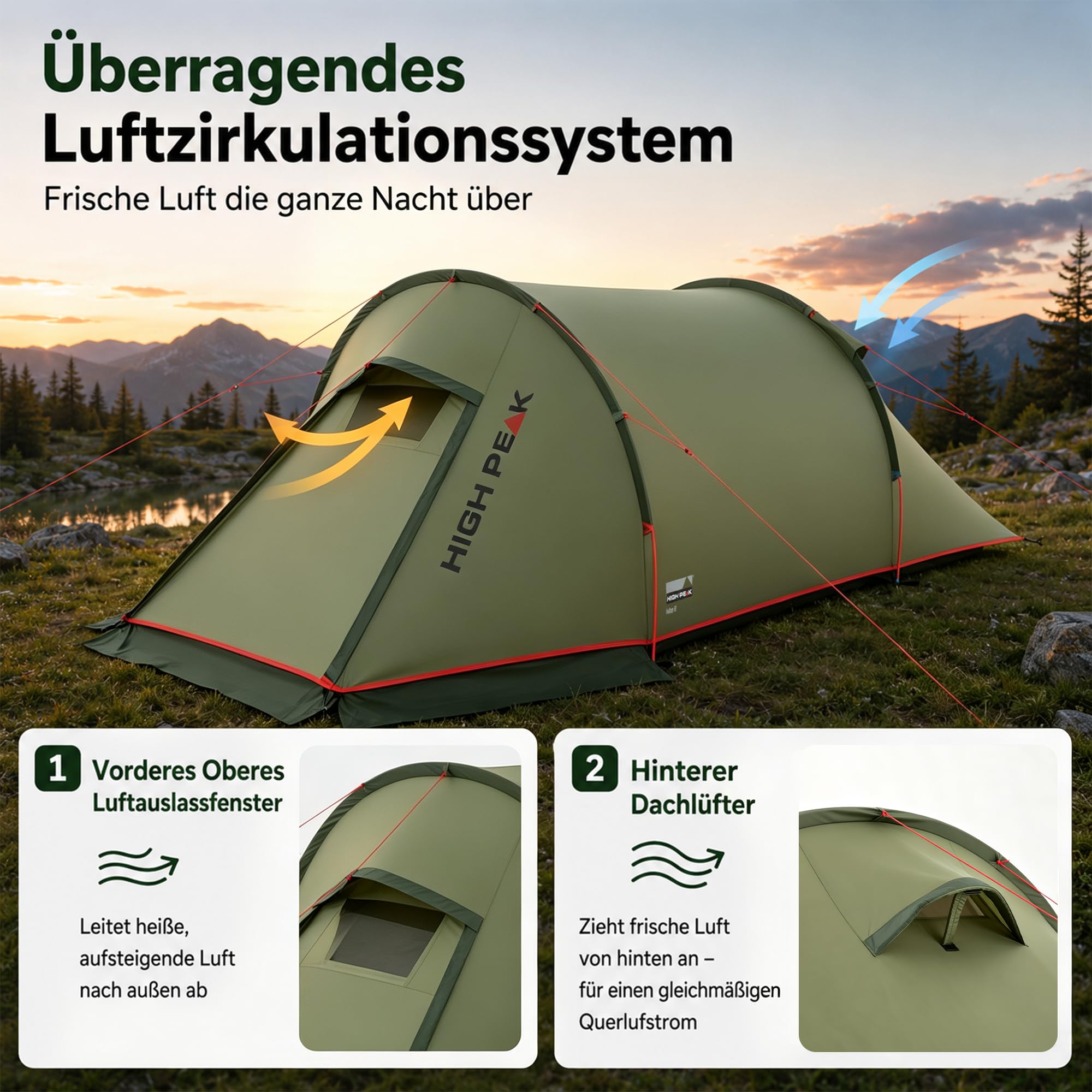 High Peak Trekkingzelt für 2–3 Personen mit Vorraum für Reisen