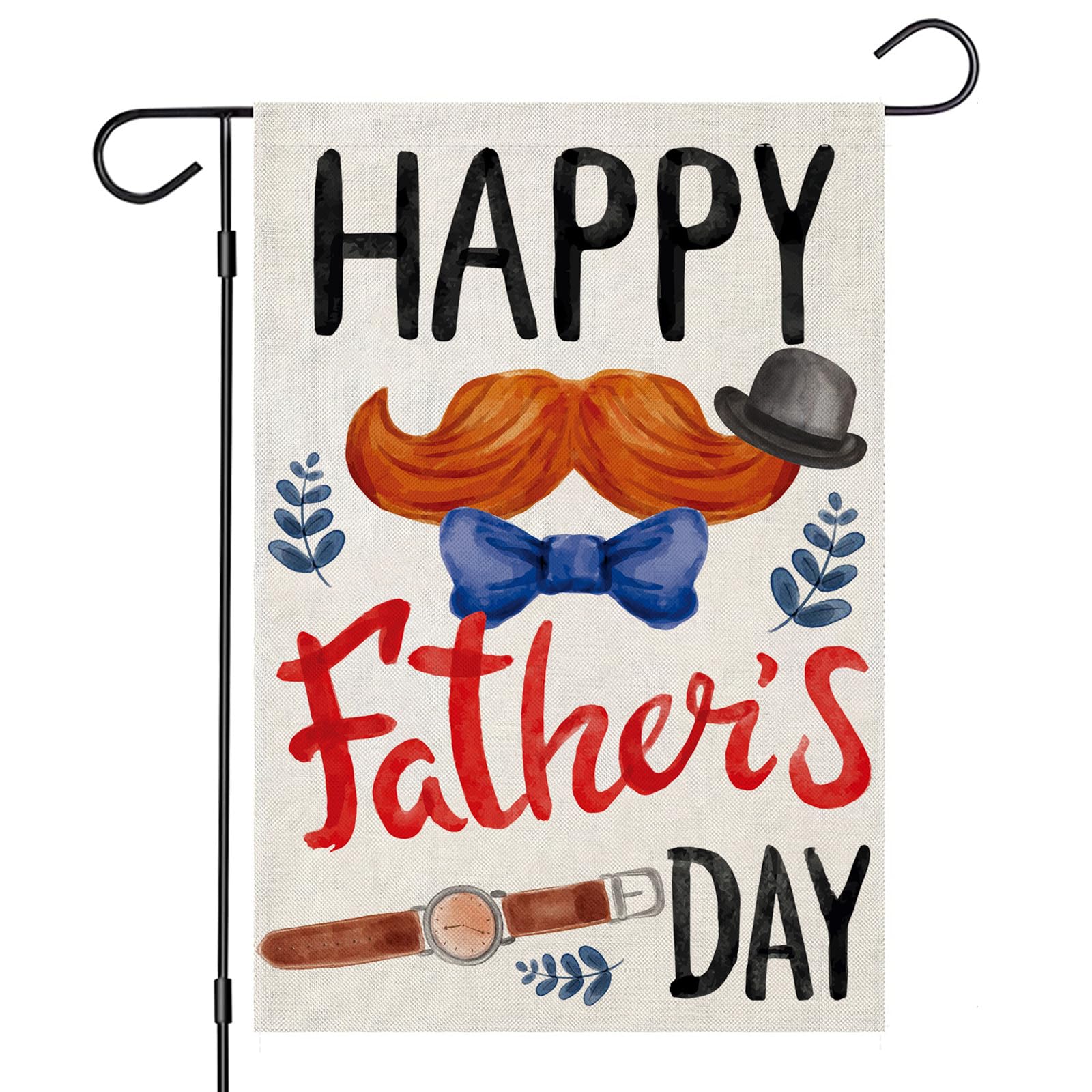 EKOREST Happy Father's Day Garden Flags for Outside, Hat Tie Beard Watch Yard Decoration, Small Gift for Daddy Papa Grandpa Grandfather, Seasonal