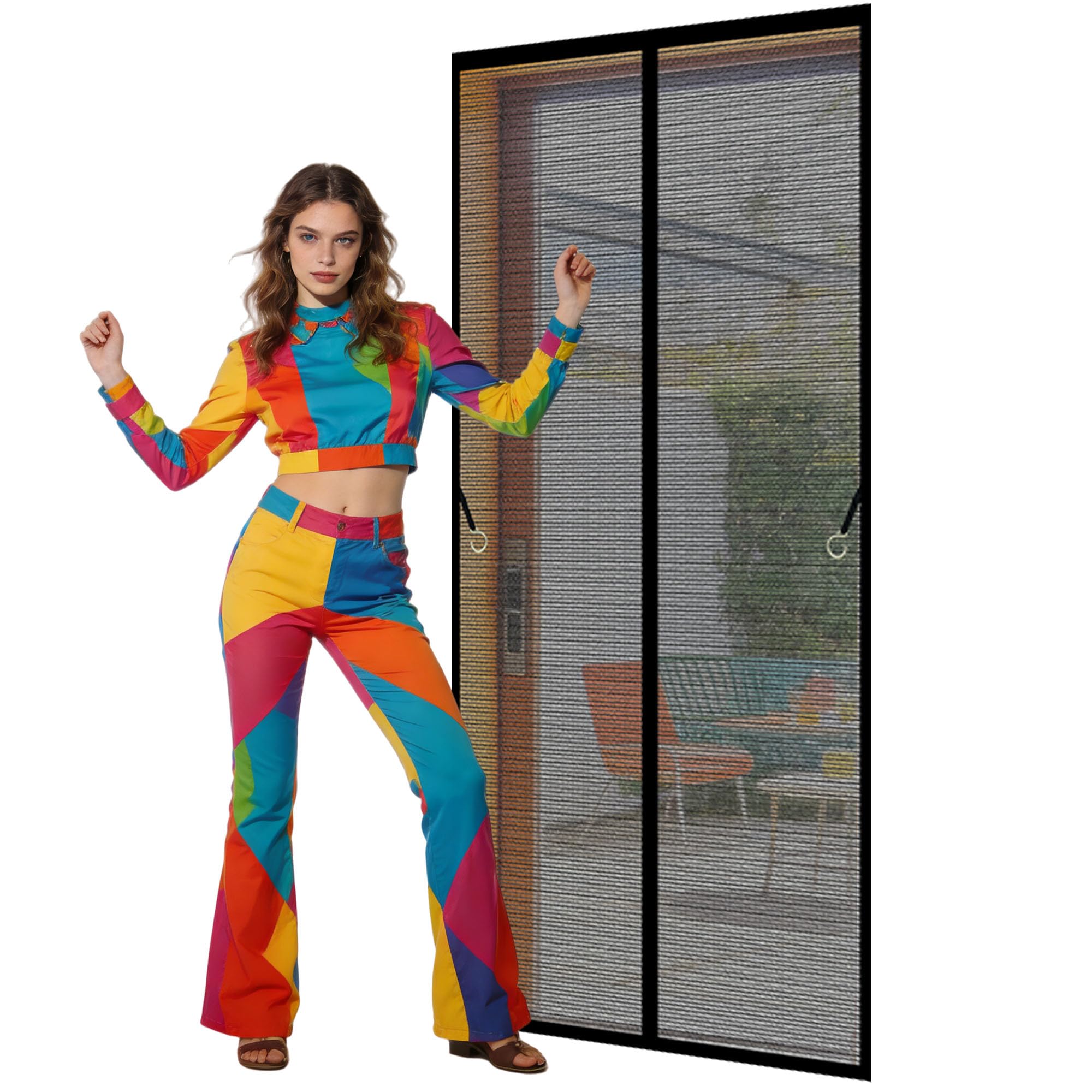 Door Screen 92 x 262 cm with Full Length Magnets No Gap Auto Closes Insect Mesh Keep Fresh Air in Bugs Out Suitable for Patio Room Balcony Bedroom, Black