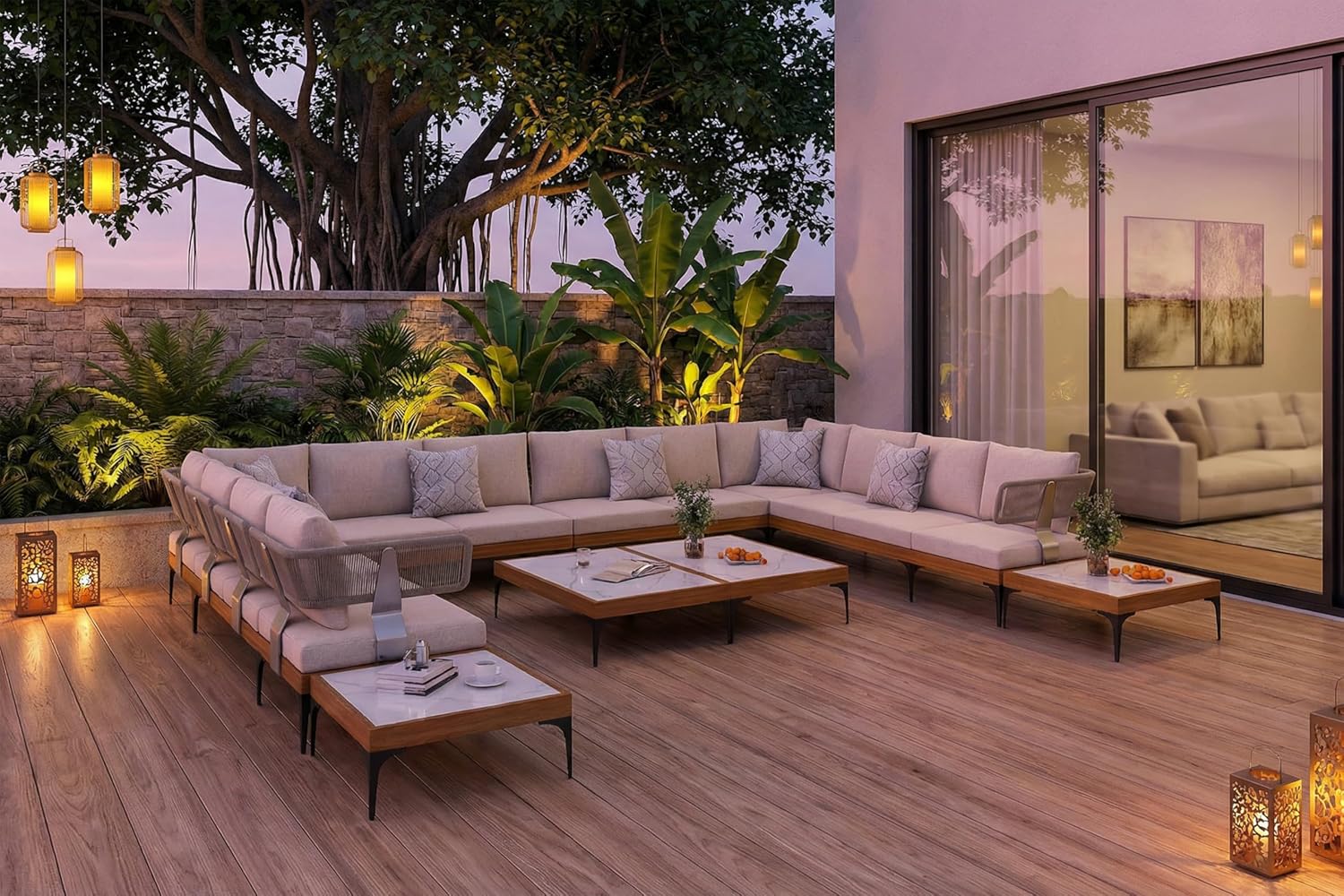 PURPLE LEAF 10 Pieces Outdoor Conversation Furniture Sets with Coffee Tables Patio Wicker Sectional Sets Aluminum U-Shaped Sofa Chairs for Balcony Yard Garden Poolside, Cushions and Pillows Included