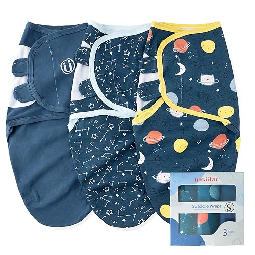 insular Sacos para envolver al bebé, manta para recién nacido y bebé, juego de velcro ajustable para niños y niñas, saco de dormir de algodón suave