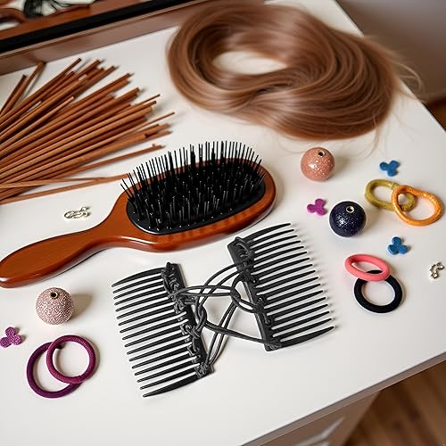 Miniatura 3 de Peine de pelo elástico ajustable negro, clip de pelo elástico de doble peine, horquillas para el cabello de doble diapositivas, peines para mujeres,