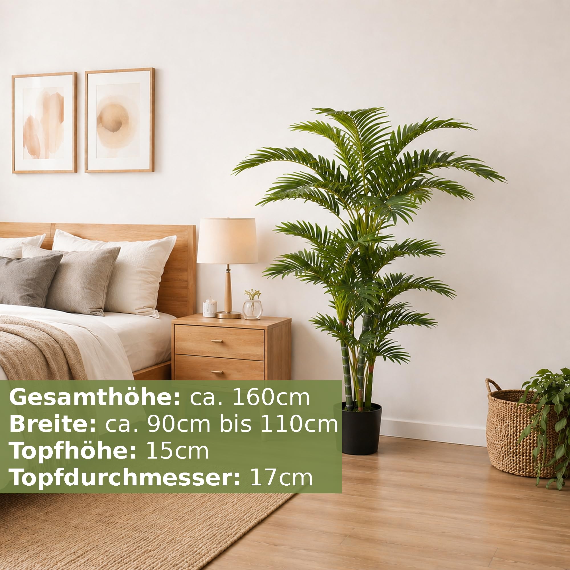 Seidenblumen Roß Arekapalme Deluxe 160cm DA Kunstpalme, Dekobaum Kunstpflanzen künstliche Palme Pflanzen Kunstpalmen, Home Deko künstliche Pflanze, Deco Dekoration Wohnzimmer Büro Schlafzimmer