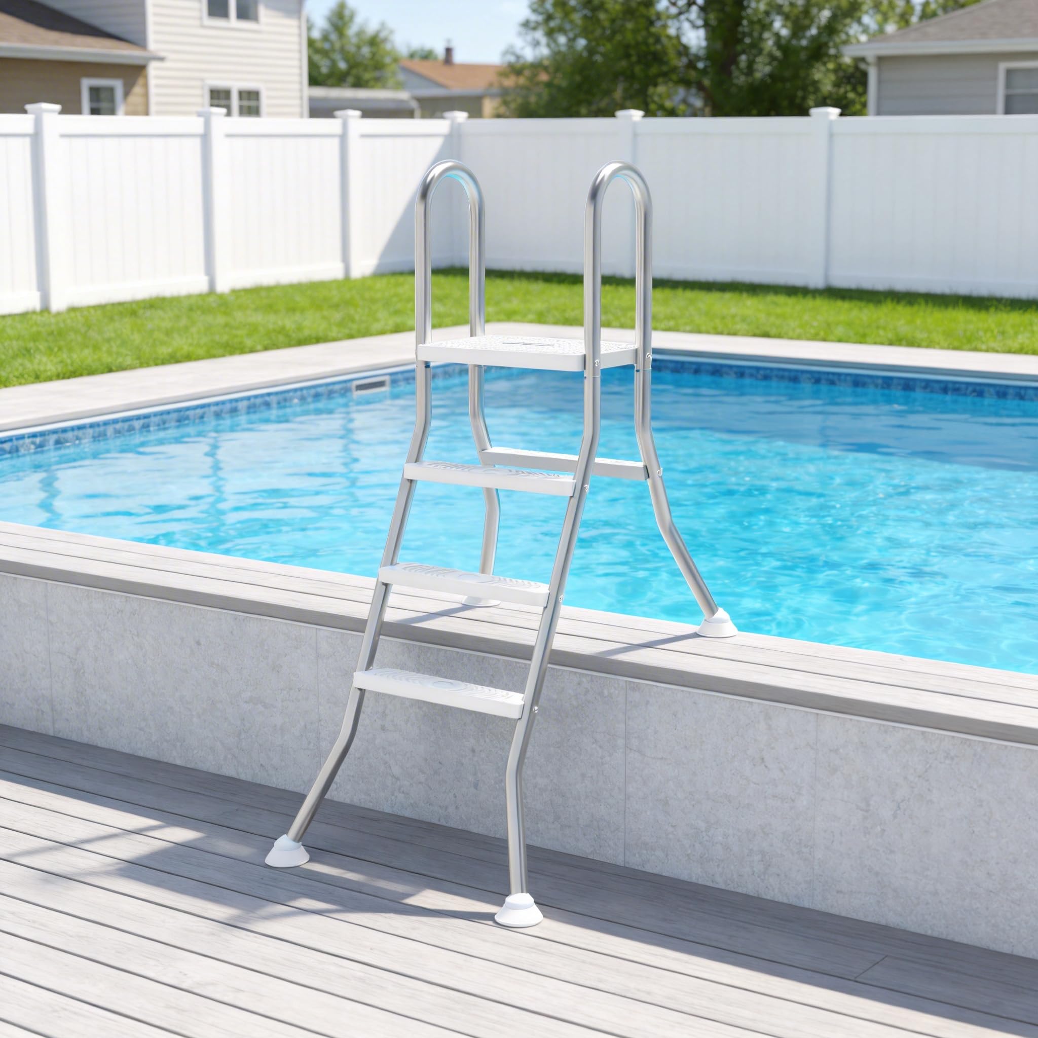Poolleiter 3 Stufen aus 304 Edelstahl, rutschfeste Schwimmbadtreppe, Mobile Einstiegshilfe für Teilversenkte Pools bis 115 cm Beckentiefe