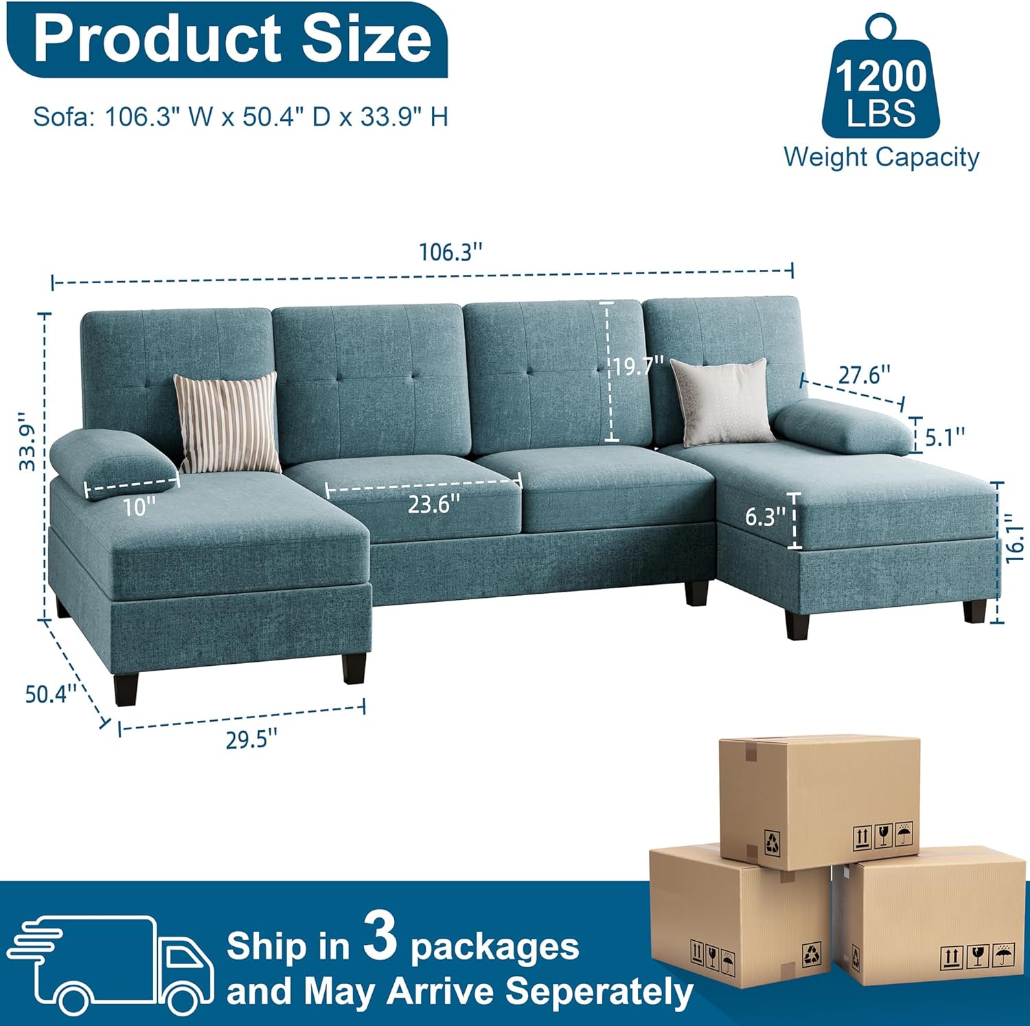 Transform Your Living Space: Review of the SUNLEI U Shaped Couch in Maldives Blue