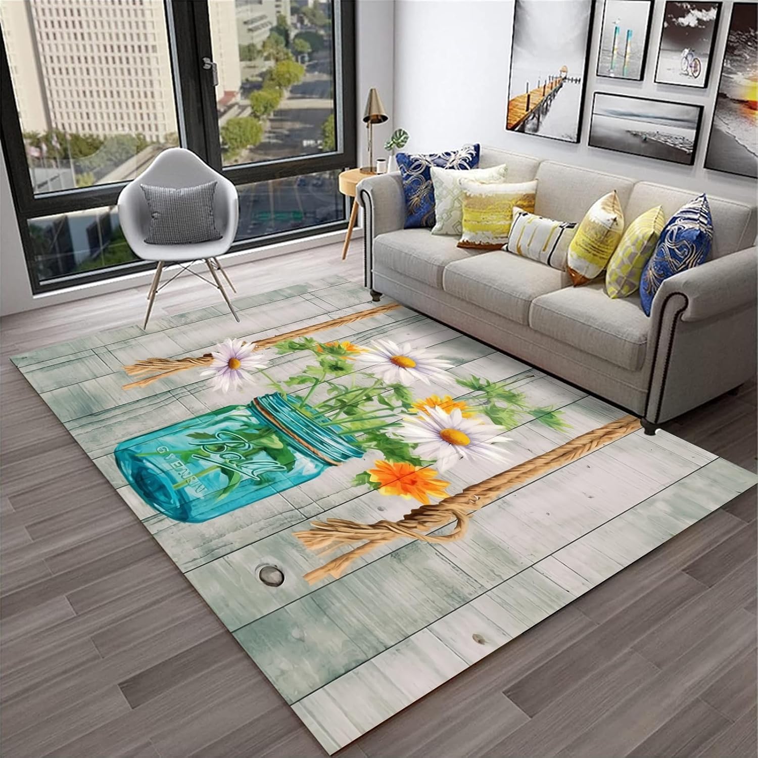Tapis de sol de canapé imprimé fleurs 3D pour une décoration de salon cosy