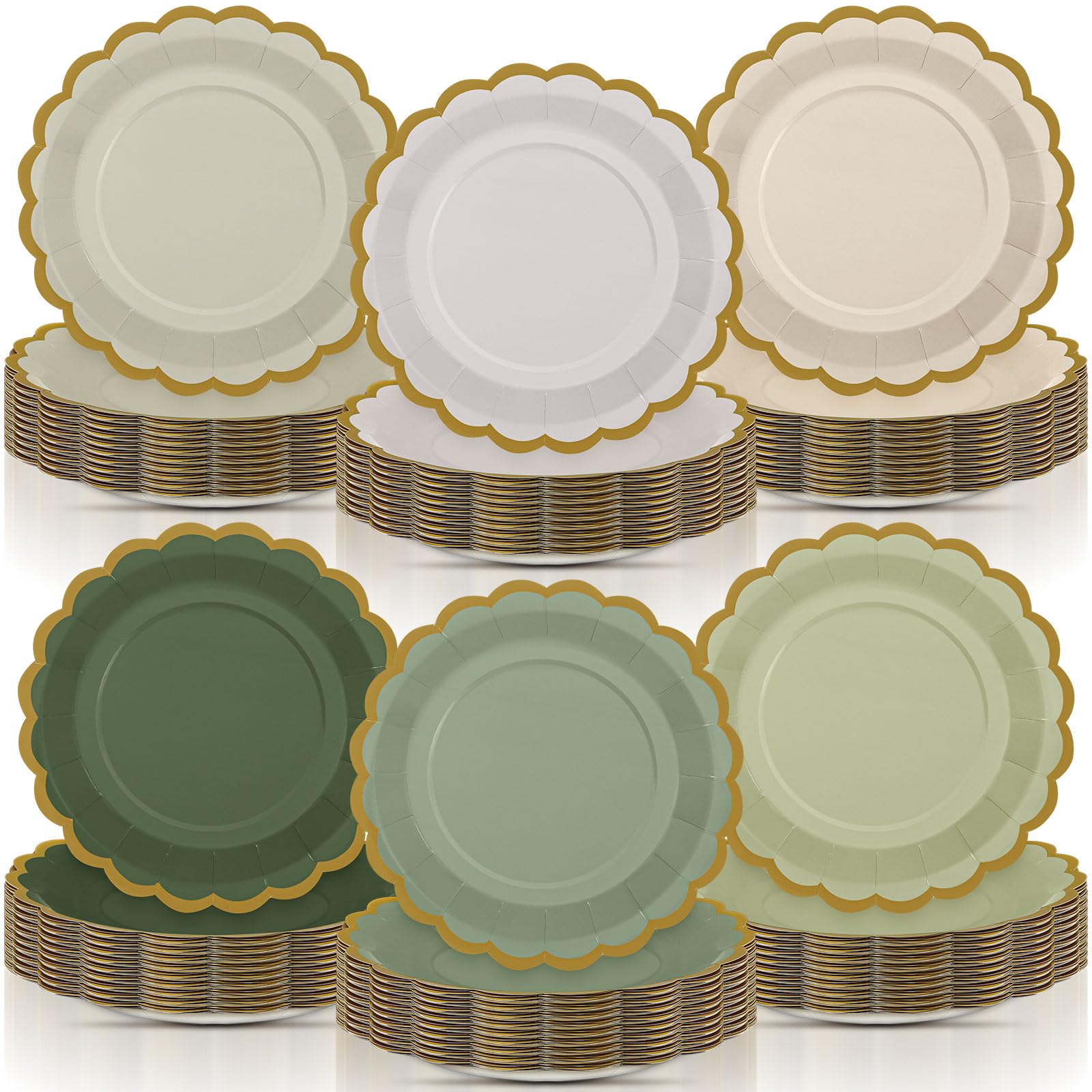 96 Pcs Sage Paper Plates 9 Inch Scalloped