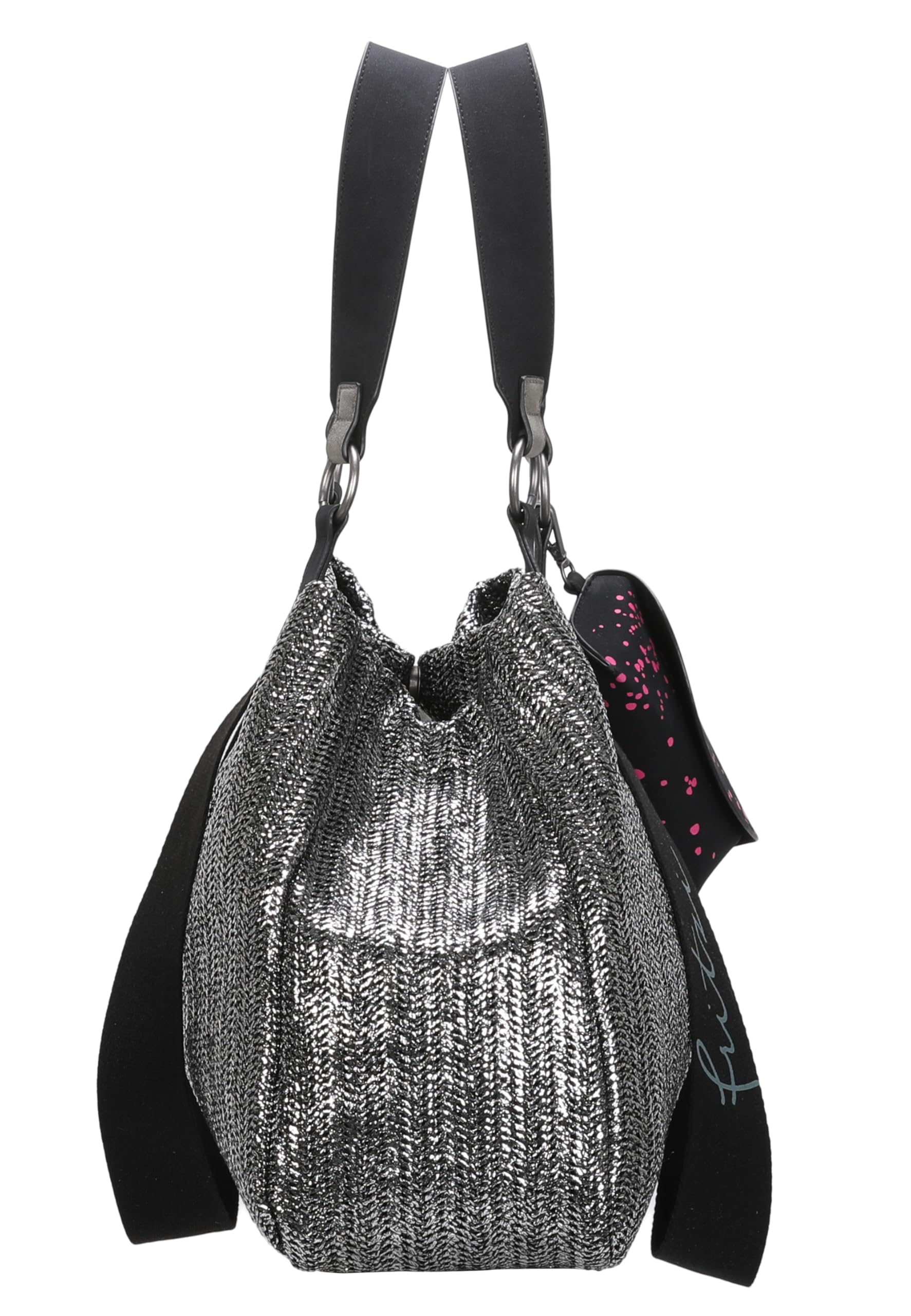 Fritzi aus Preussen Damska torba na zakupy Izzy Medium Painted Straw Silver Black, Silver Black, jeden rozmiar
