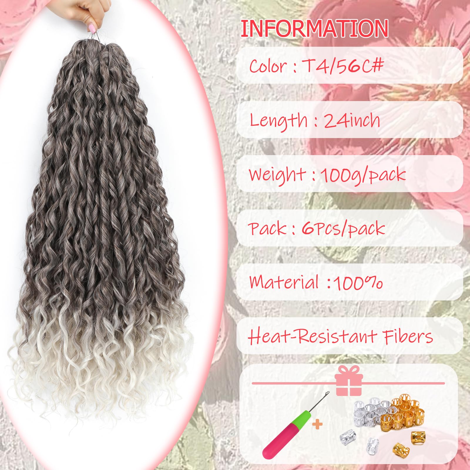 24Inch Deep Wave Twist Curly Crochet Hair Extensions 6Pack Deep Wavy Air Curl Bulk Hair Synthetic Boho Braids Water Wave Crochet Hair Extension for Women (T4/56C - Image 2