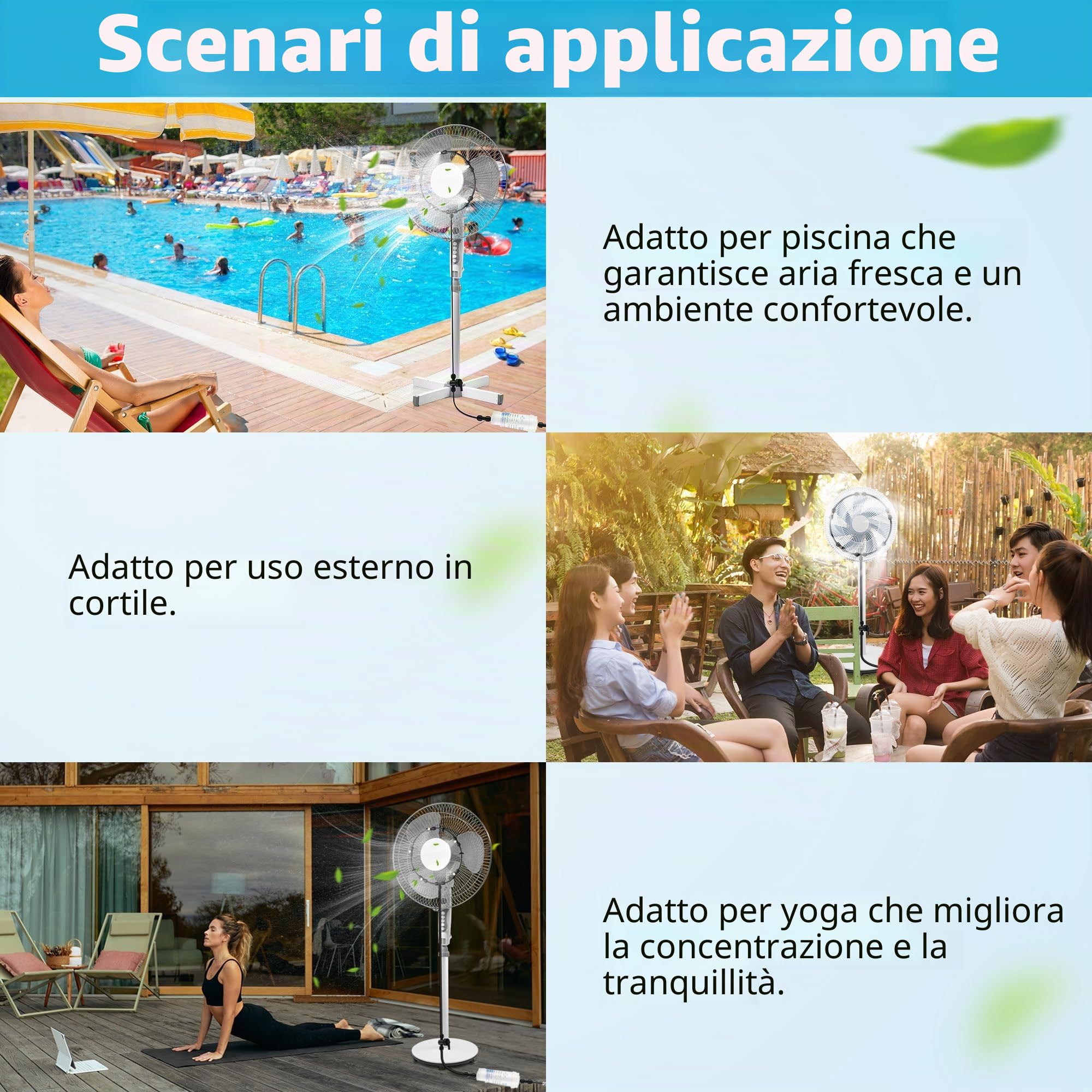 Kit di ventilatore da esterno con nebulizzazione Enhon con filtri, linea di nebulizzazione da 10 m, 5 ugelli in ottone, ventilatore refrigerante con valvola di intercettazione per brezza da patio