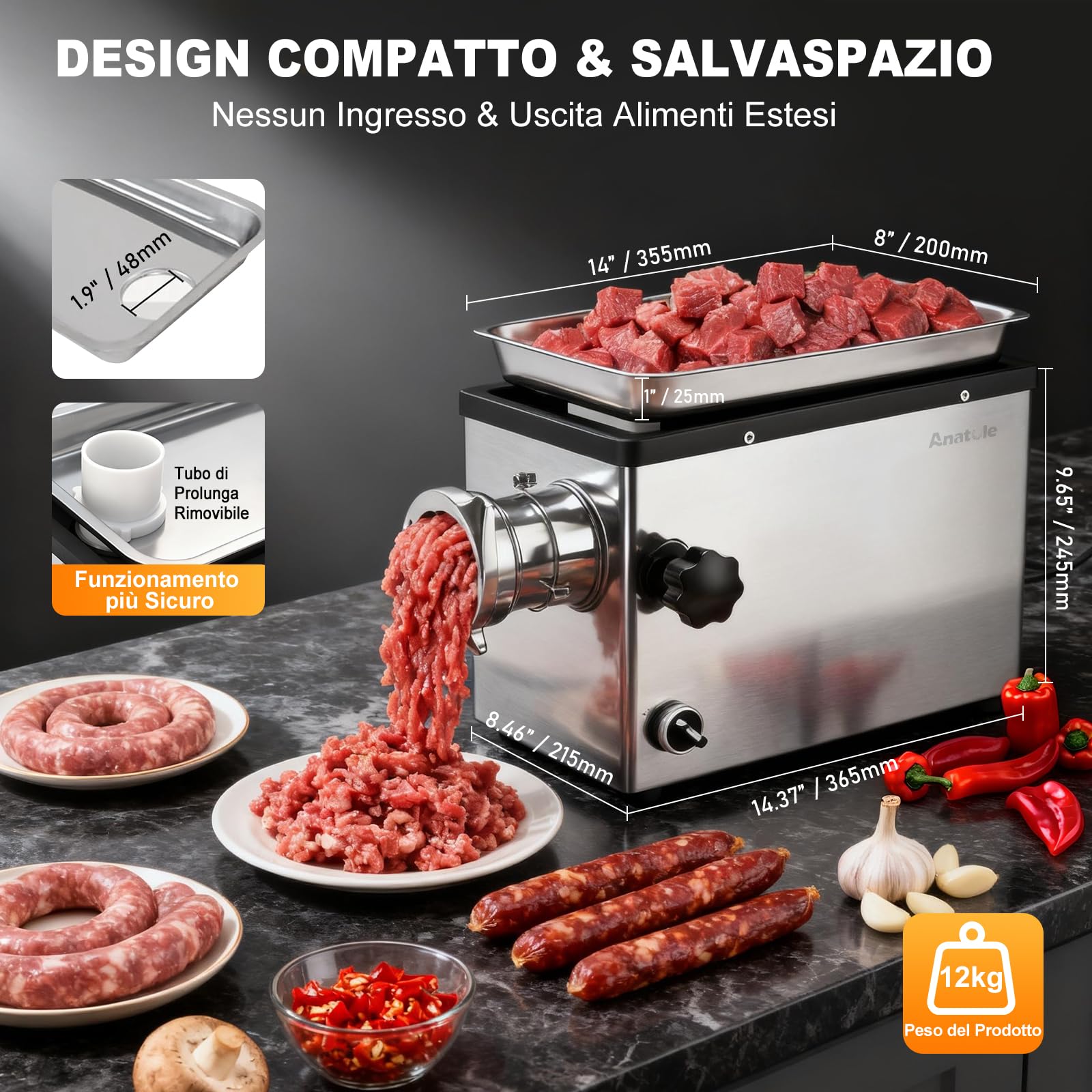 Anatole Tritacarne Elettrico Professionale 950W Acciaio Inossidabile