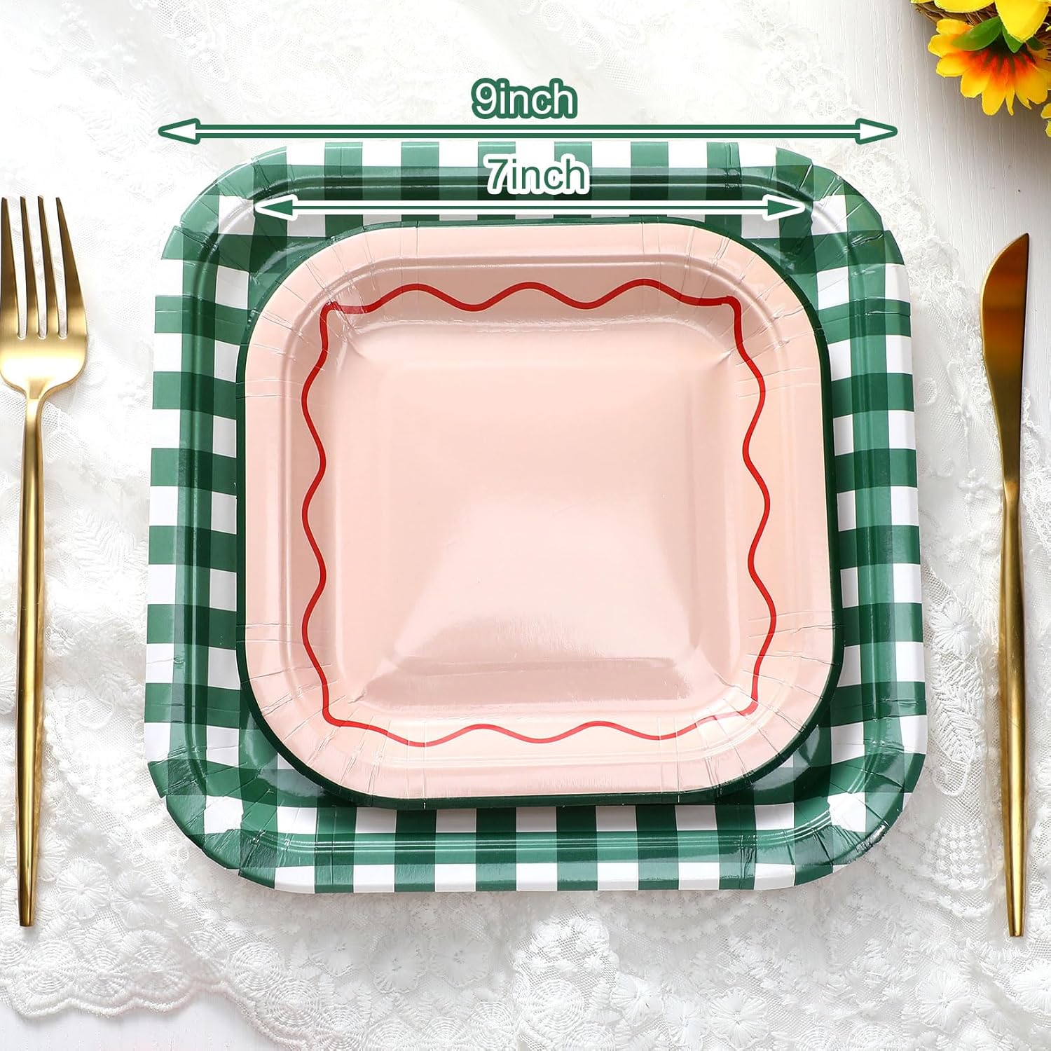 Pickmesh 100 Pcs Camp Gingham Paper Plates Disposable Scalloped Plaid Plates Camp Bachelorette Party Supplies Checked Cocktail Dinner Dessert Tableware for Witch Wedding Birthday Baby Bridal Shower