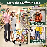 Vista 2 de Goplus Carrito de compras plegable jumbo con ruedas giratorias, carrito de compras plegable sobre ruedas con doble cesta, carrito de utilidad