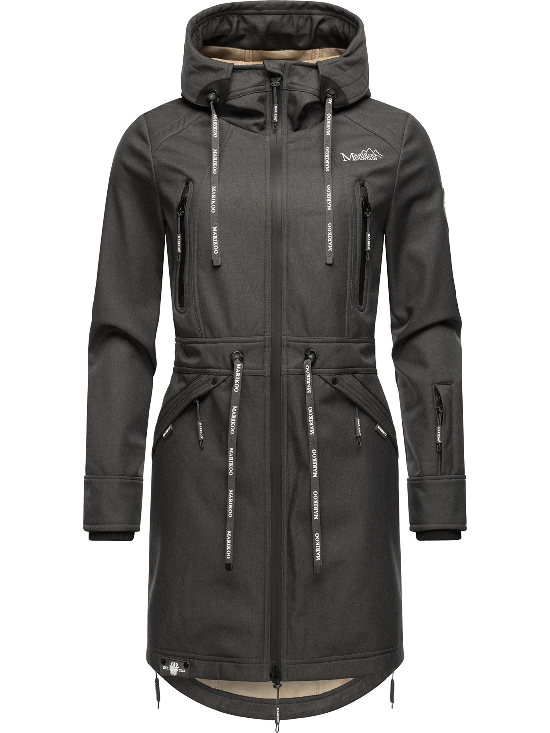 Marikoo Racquellee Softshelljas voor dames, parka, overgangs-/regenjas, met capuchon Antraciet L