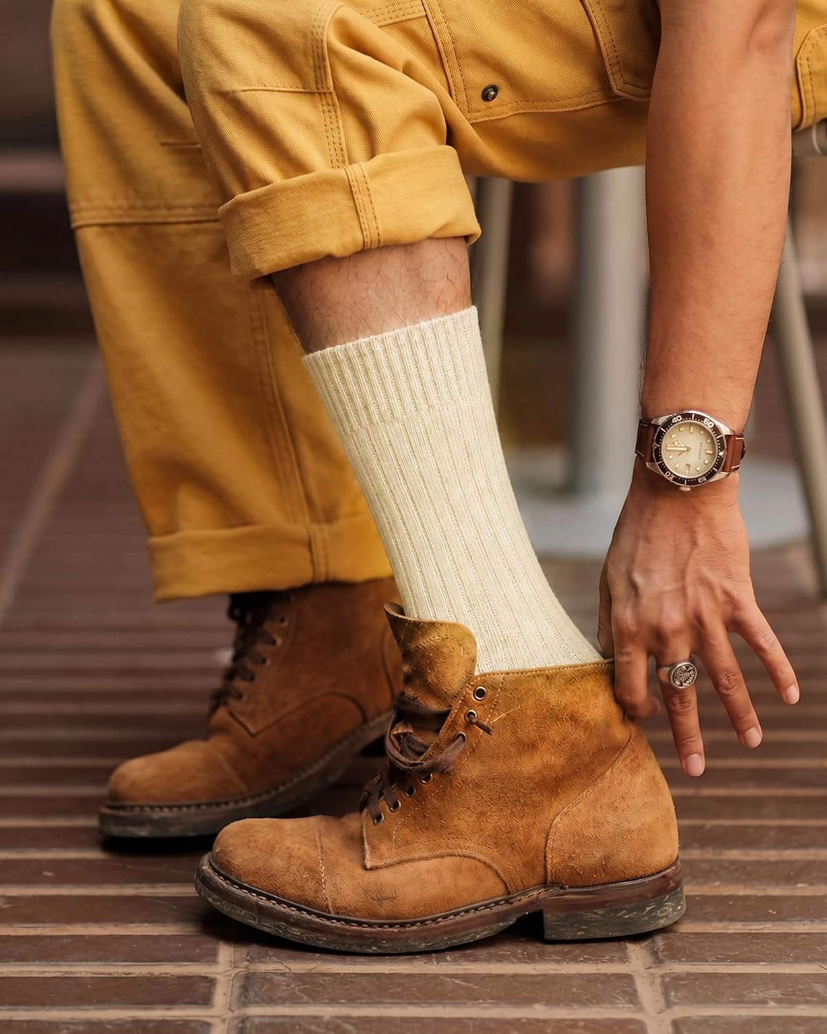 Jeasona 95% Cotton Crew Socks for Men, Vintage Socks, 4 Pairs