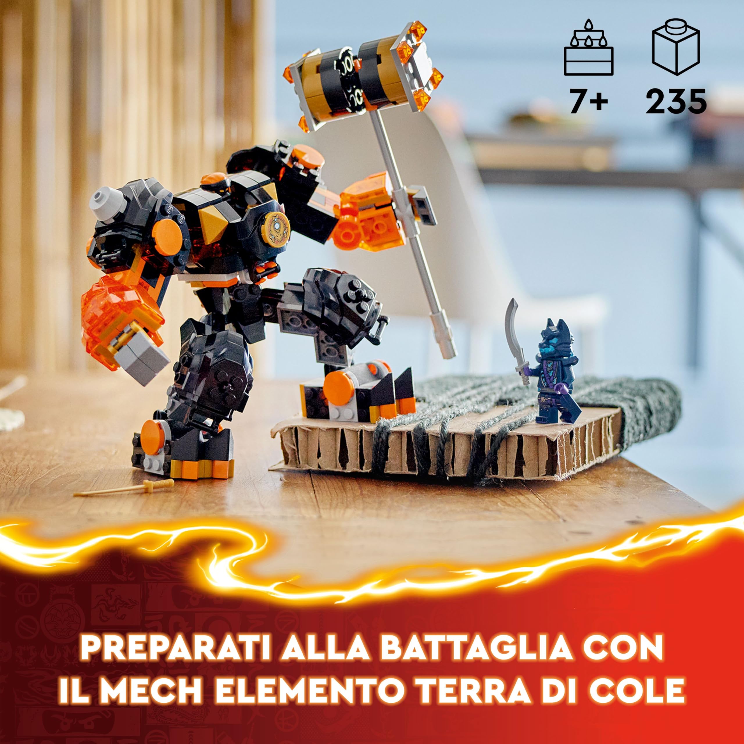 LEGO NINJAGO Mech Elemento di Terra di Cole, Giochi d'Azione per Bambini e Bambine da 7 Anni, Action Figure Snodabile da Battaglia, Giocattolo Personalizzabile con 2 Minifigure, Regalo Ninja 71806