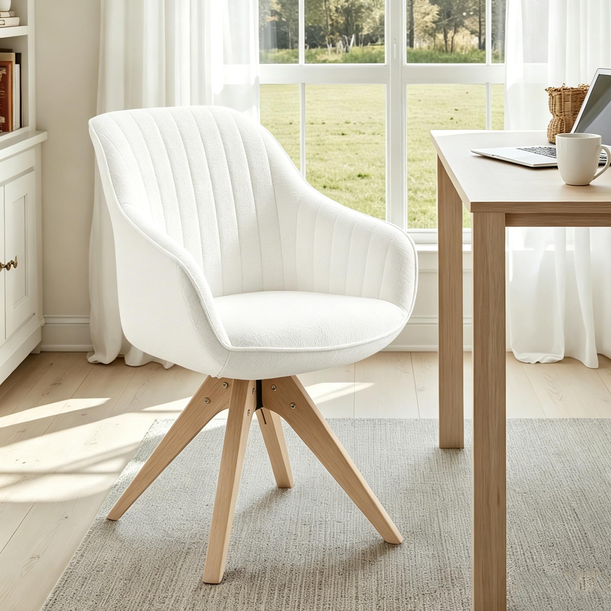 Chaise de salle à manger en coton et lin beige Zouron